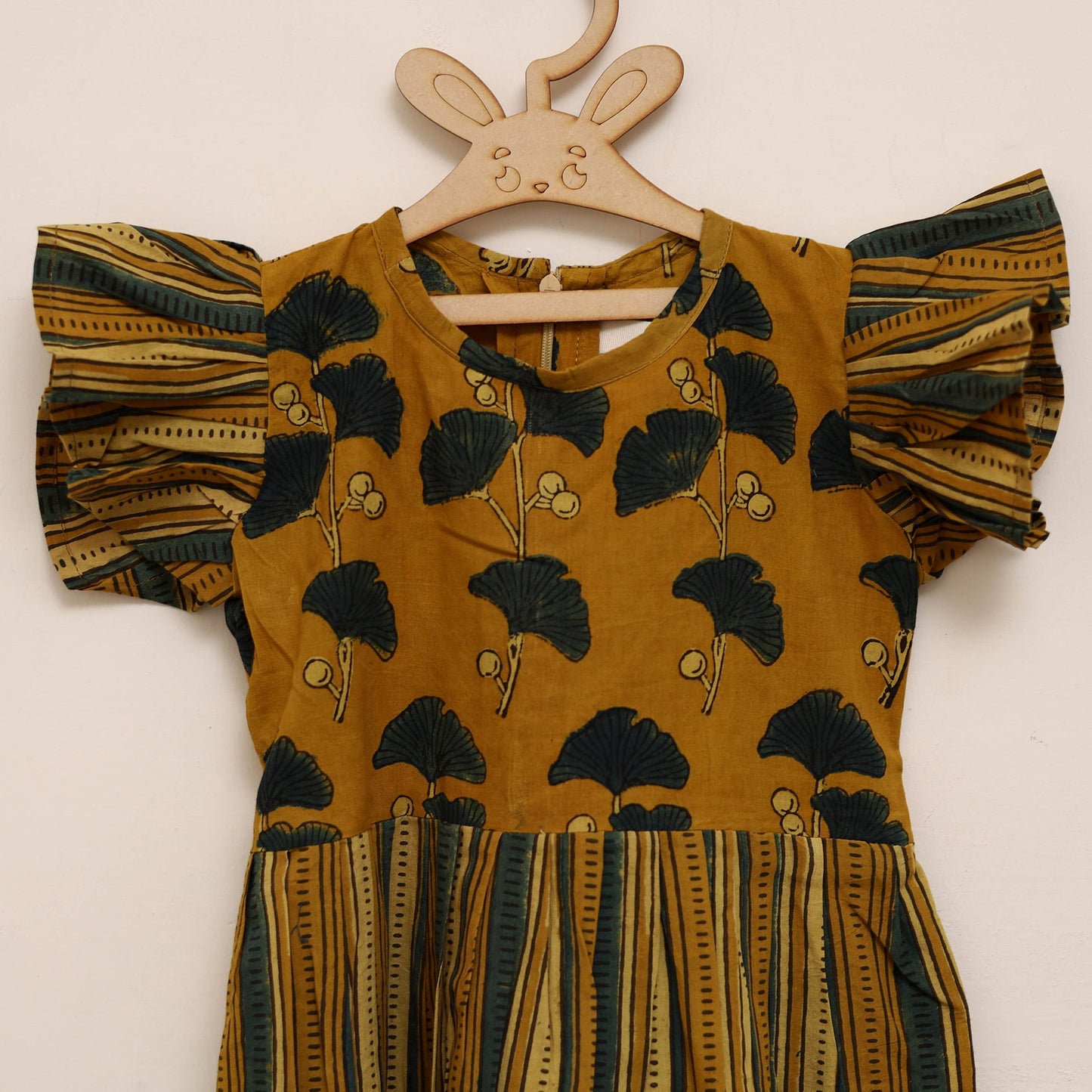 Yellow - girls pure cotton ajrakh hand block print frock