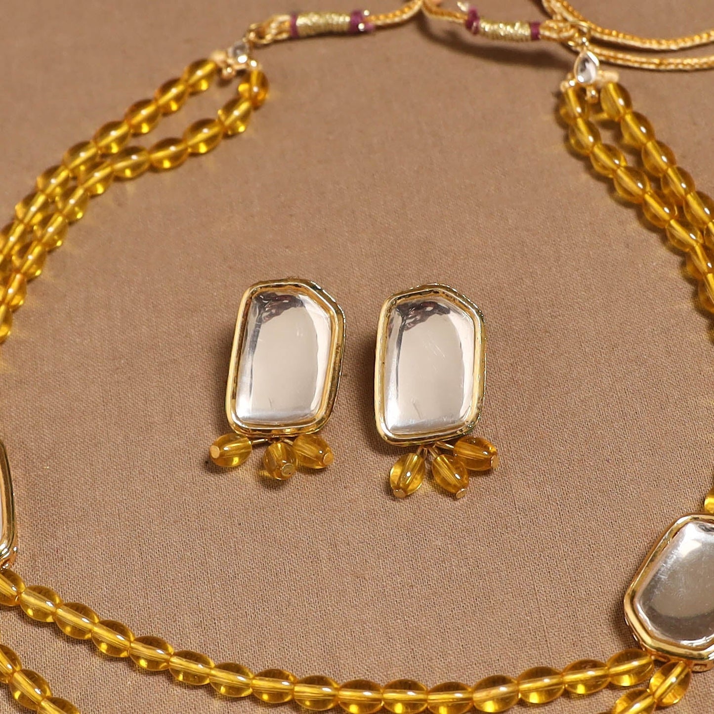 Glass beads kundan work necklace set 64 - handcrafted