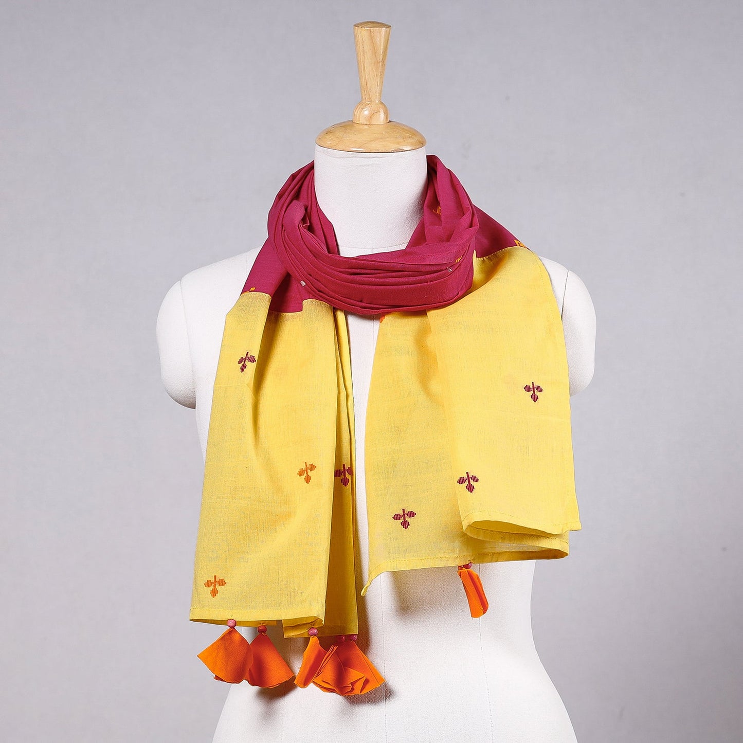 Godavari Jamdani Buti Patchwork Cotton Stole with Tassels Online