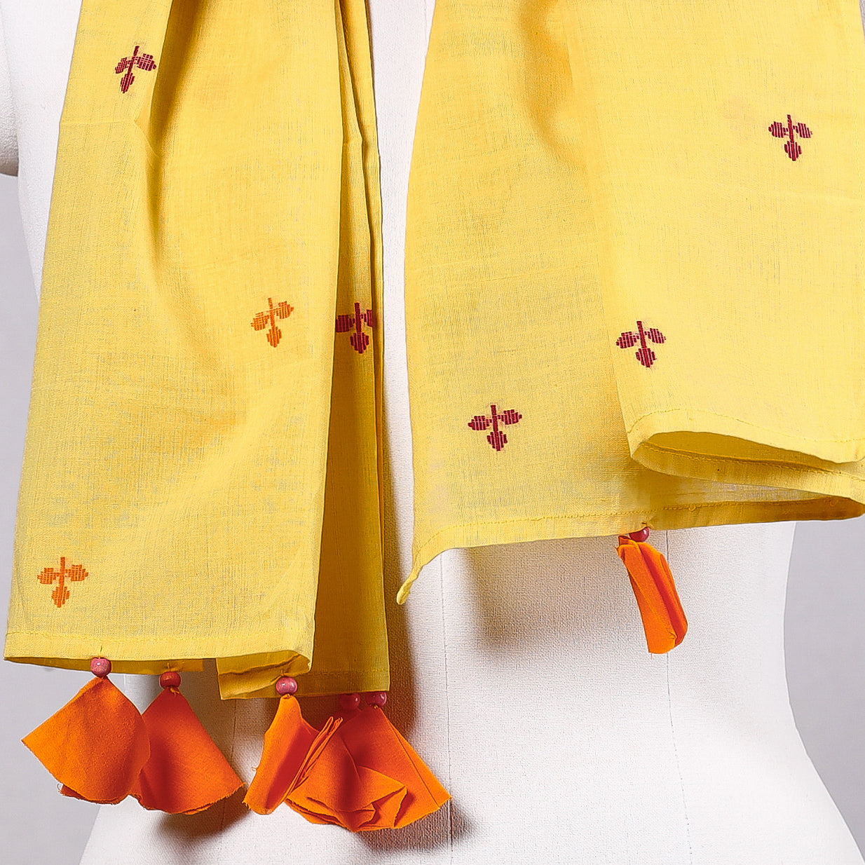 Godavari Jamdani Buti Patchwork Cotton Stole with Tassels Online