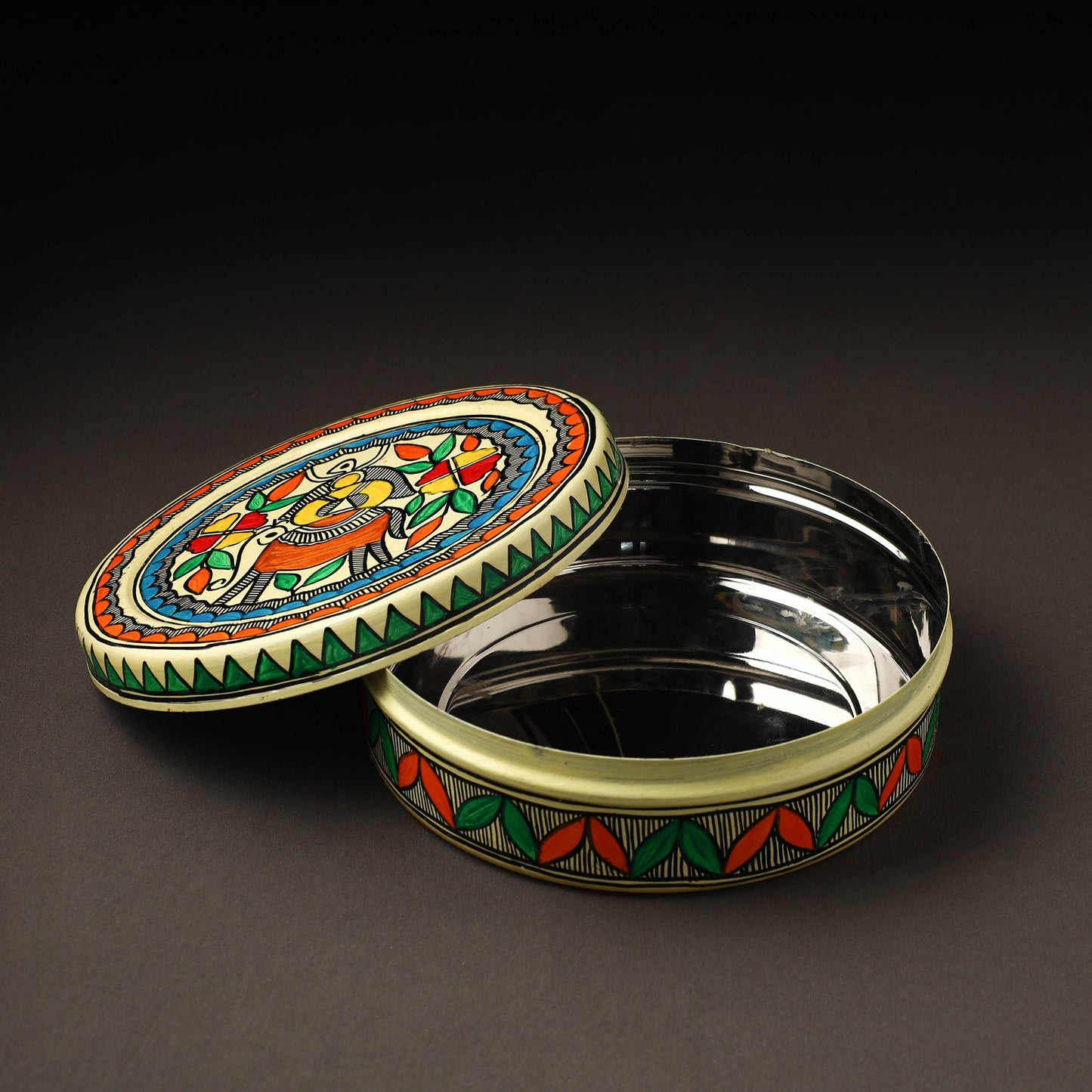 Godna Madhubani Handpainted Stainless Steel Casserole
