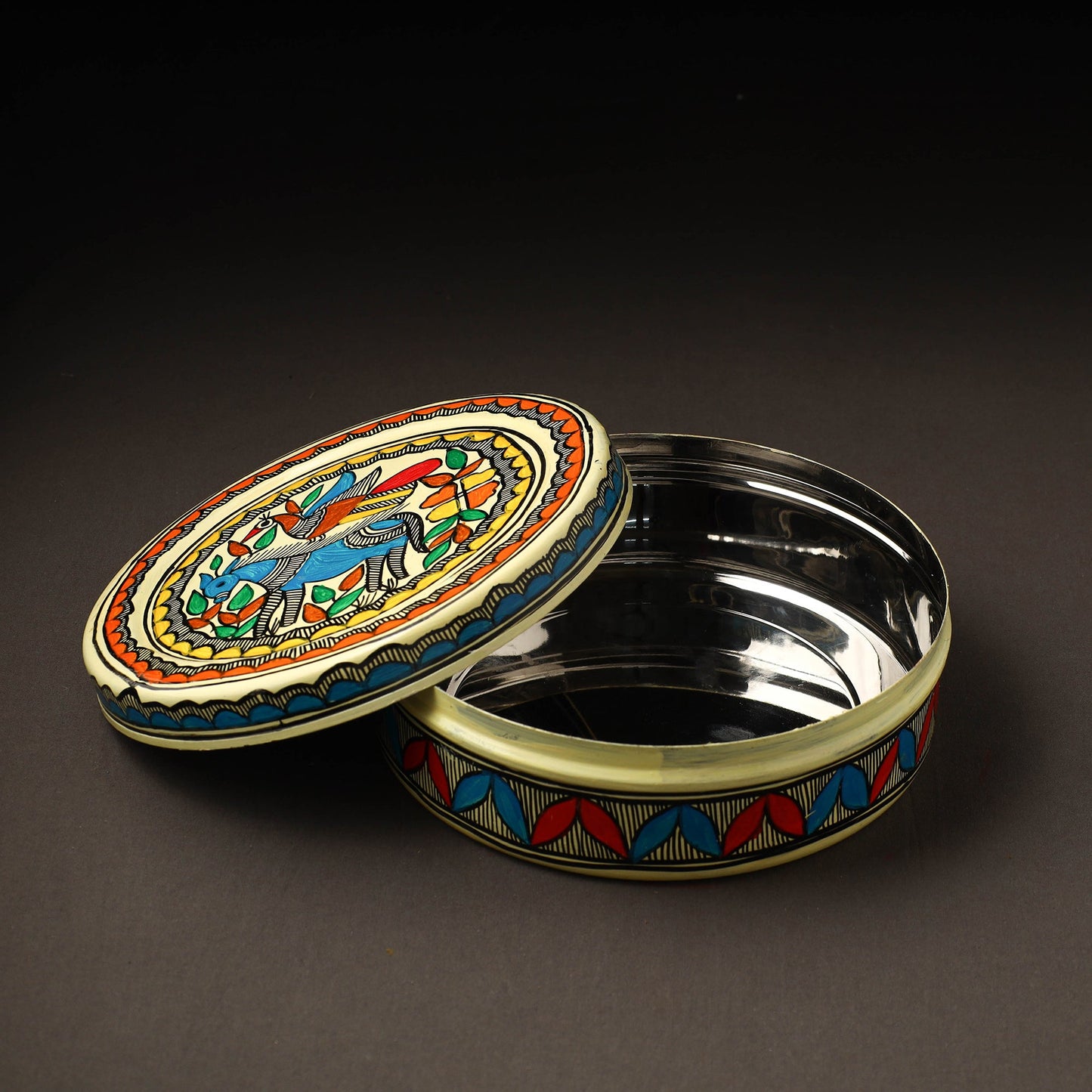 Godna Madhubani Handpainted Stainless Steel Casserole