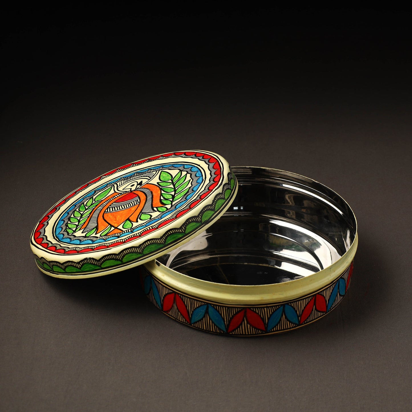 Godna Madhubani Handpainted Stainless Steel Casserole