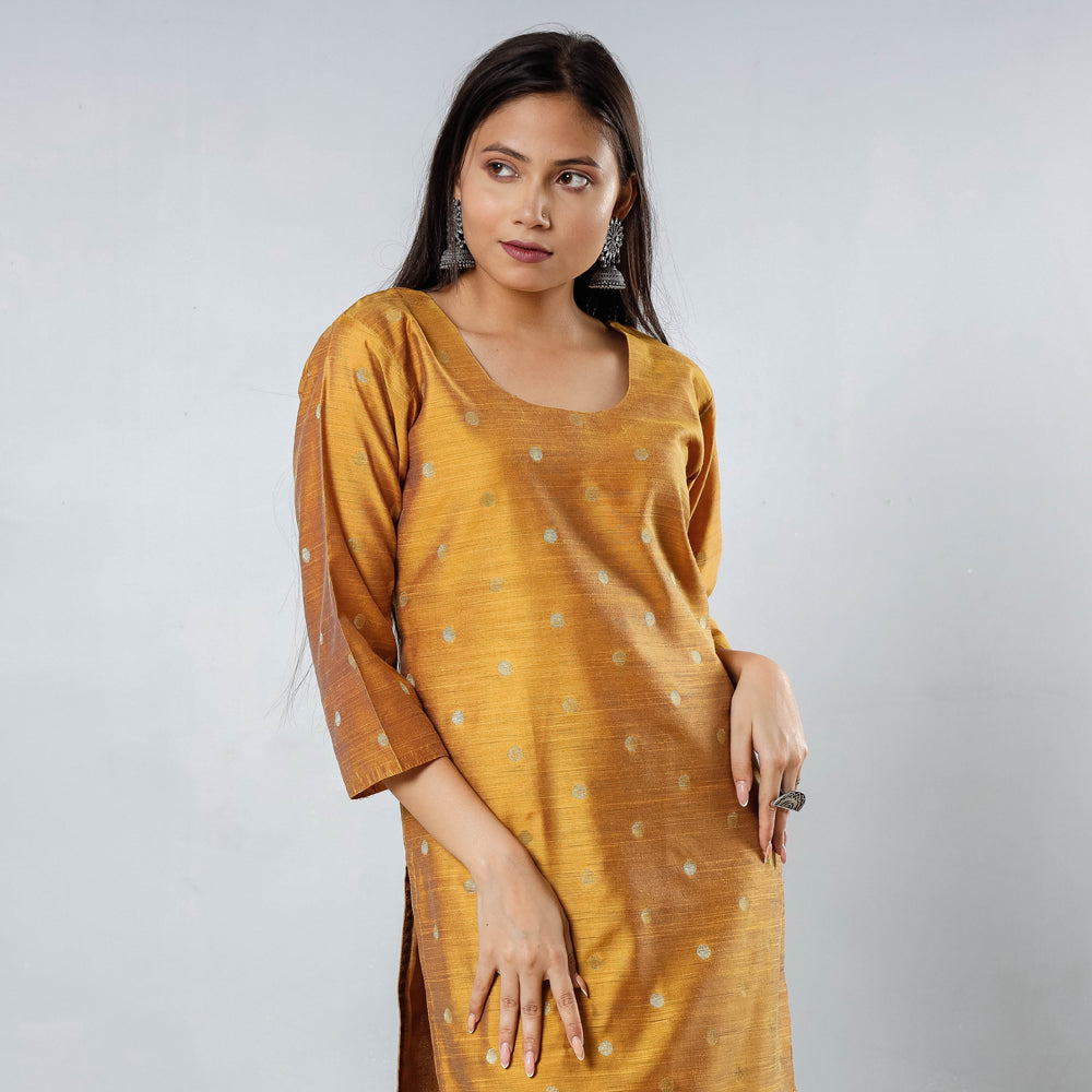 Polka Zari Butta Spun Dupion Silk Long Kurta 05 Online at iTokri.com