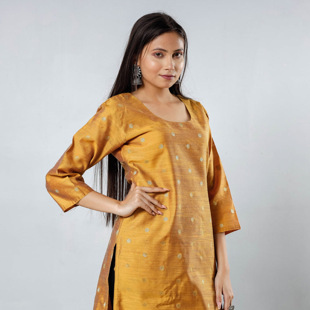 Polka Zari Butta Spun Dupion Silk Long Kurta 05 Online at iTokri.com