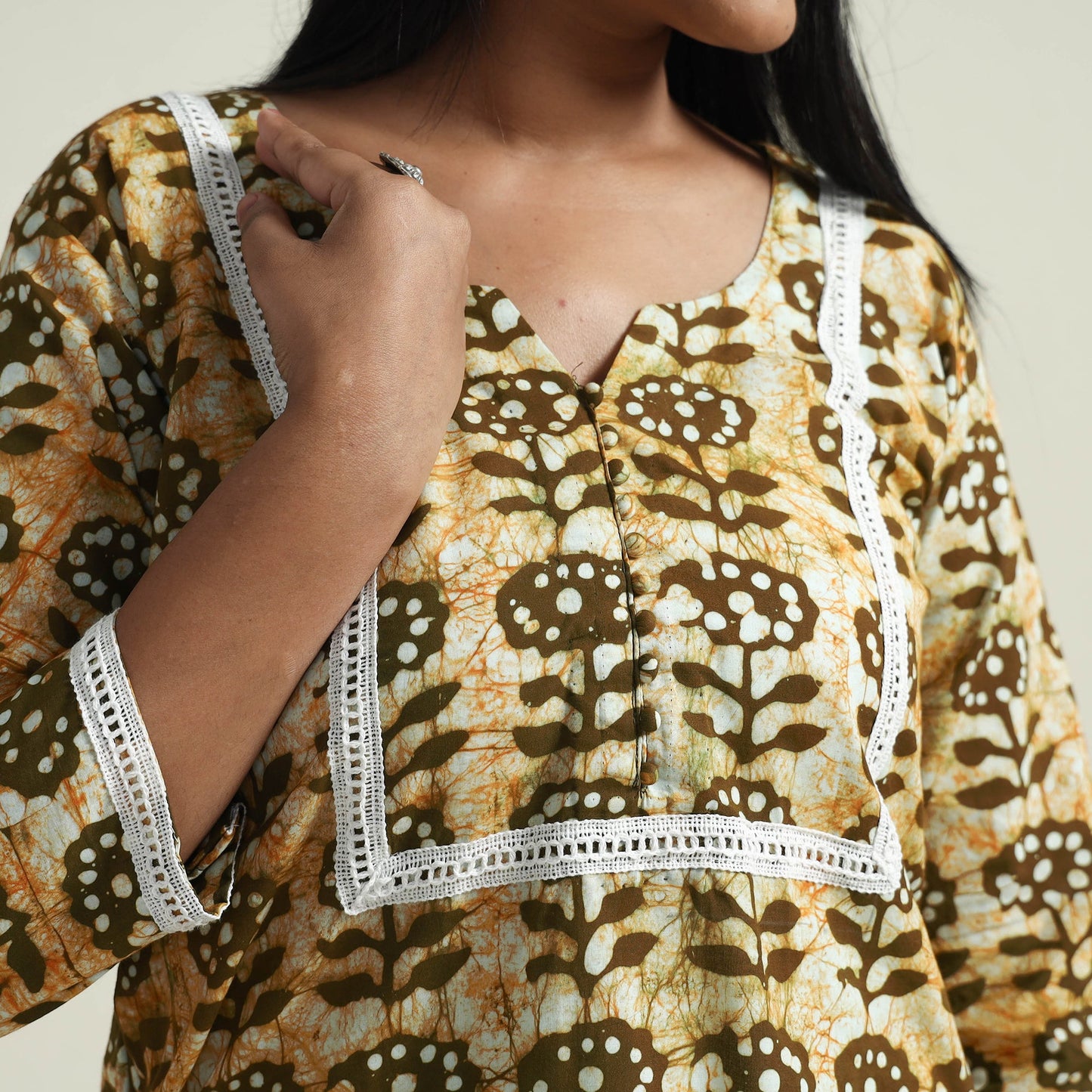 Hand Batik Printed Cotton Kurta with Palazzo Set