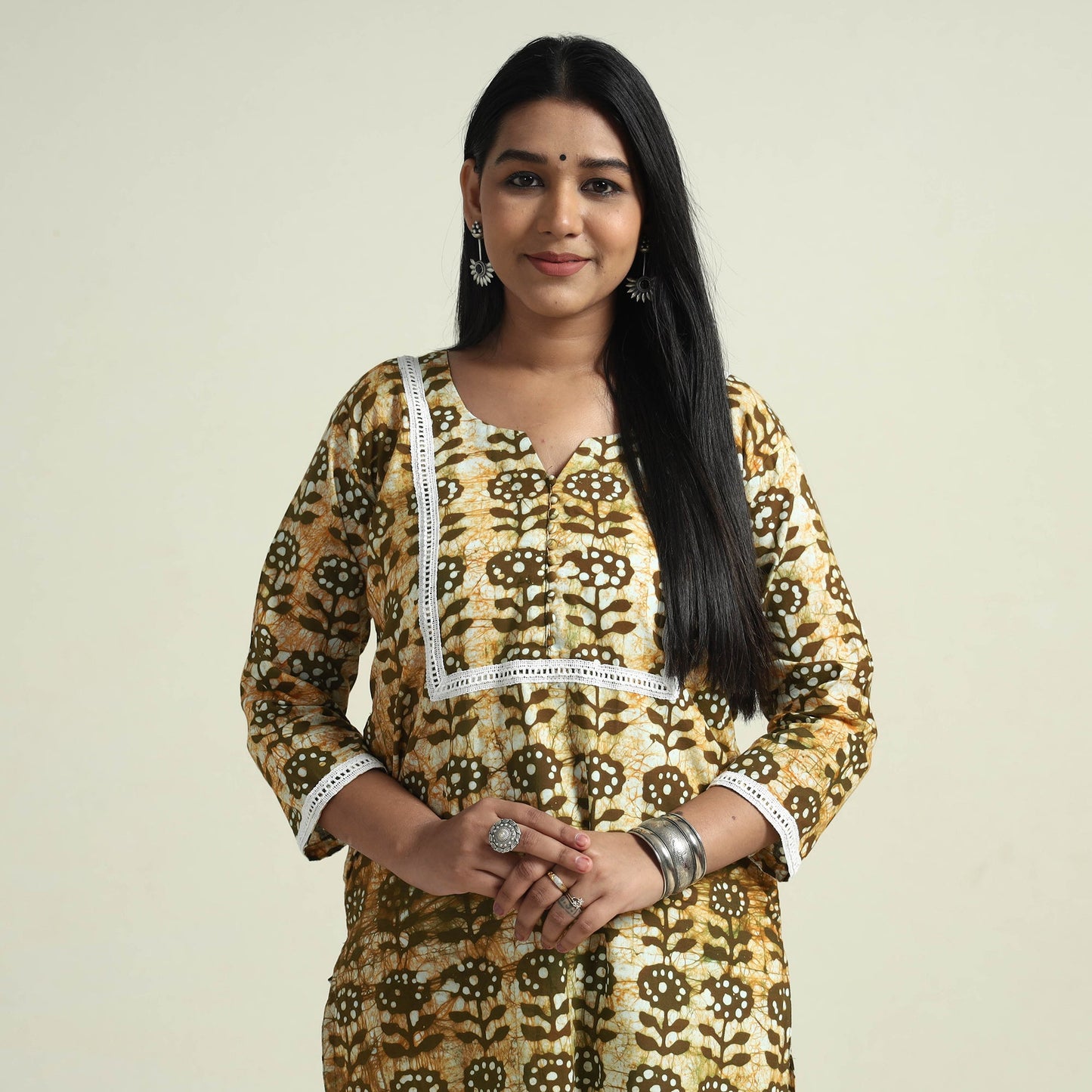Hand Batik Printed Cotton Kurta with Palazzo Set