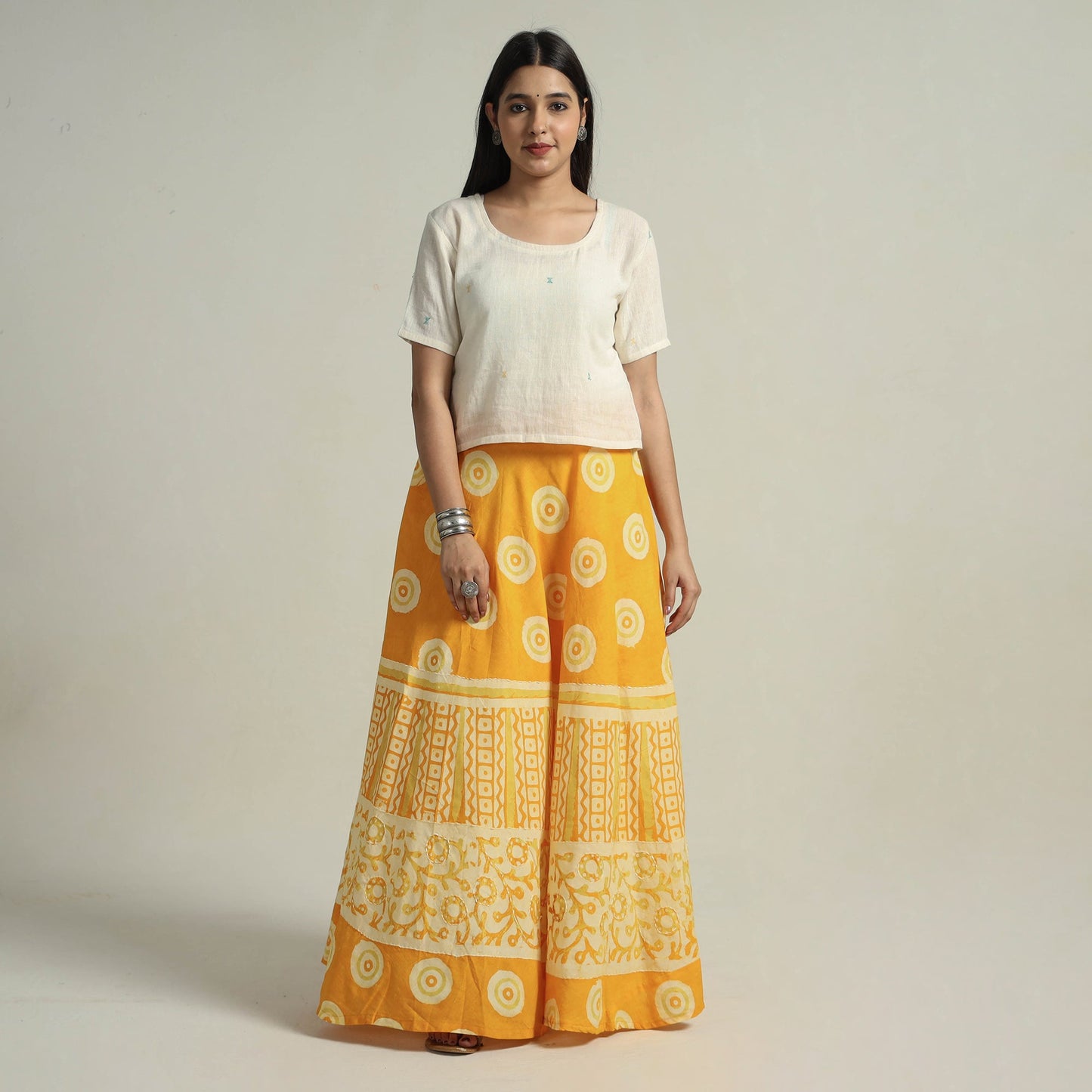 Hand Batik Printed Running Stitch Cotton Long Skirt 29 Online l iTokri.com