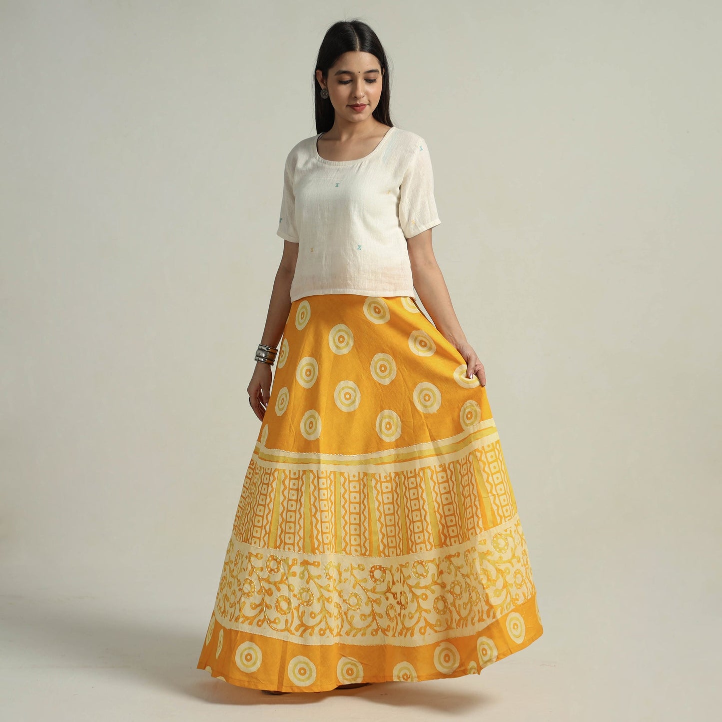 Hand Batik Printed Running Stitch Cotton Long Skirt 29 Online l iTokri.com