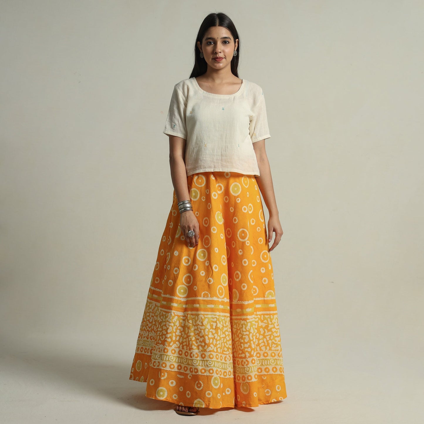 Hand Batik Printed Running Stitch Cotton Long Skirt 35