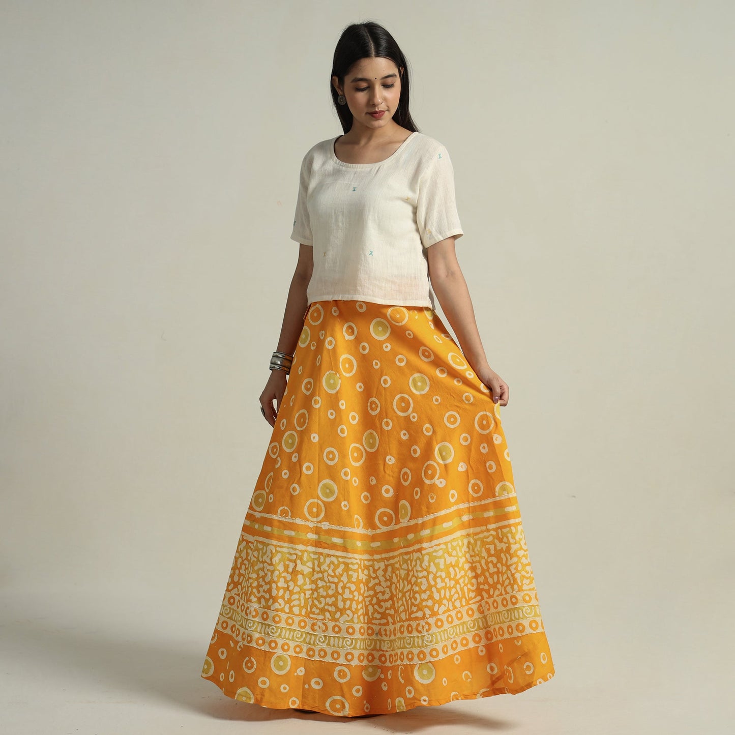 Hand Batik Printed Running Stitch Cotton Long Skirt 35