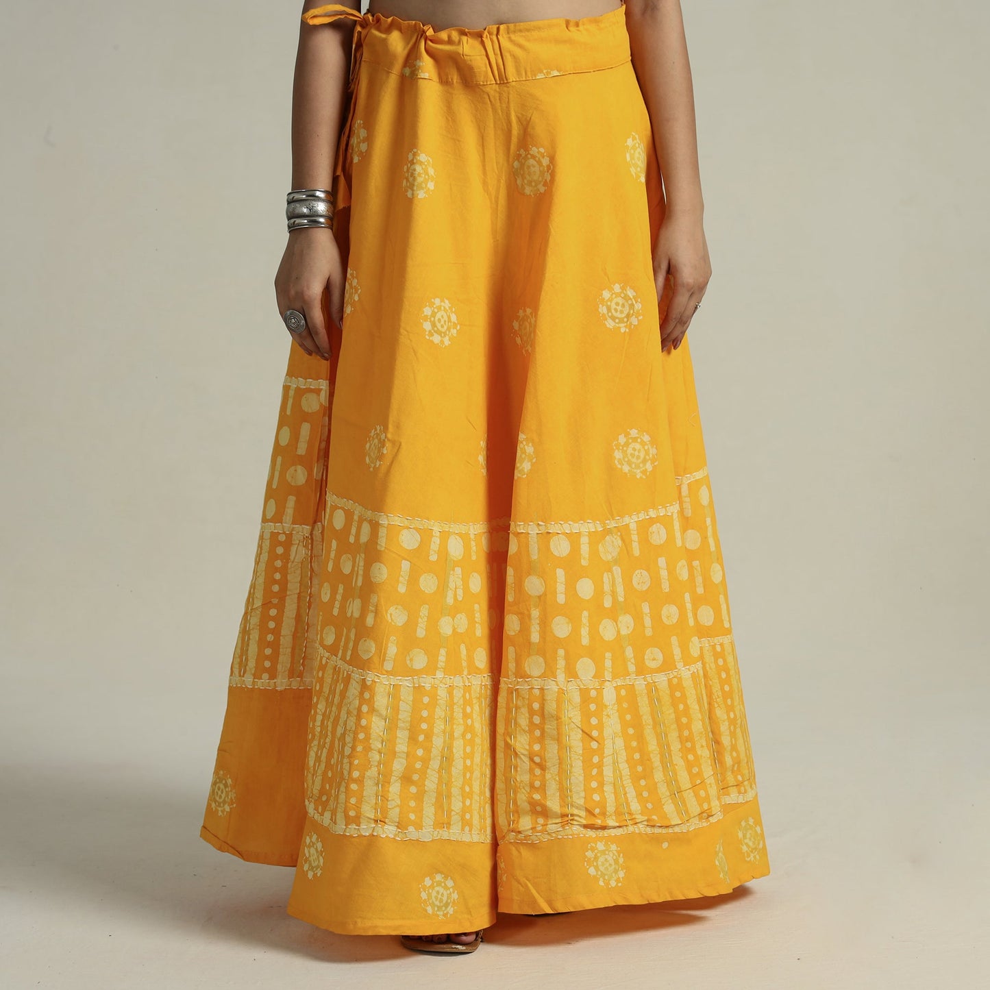 Yellow - hand batik printed running stitch cotton long