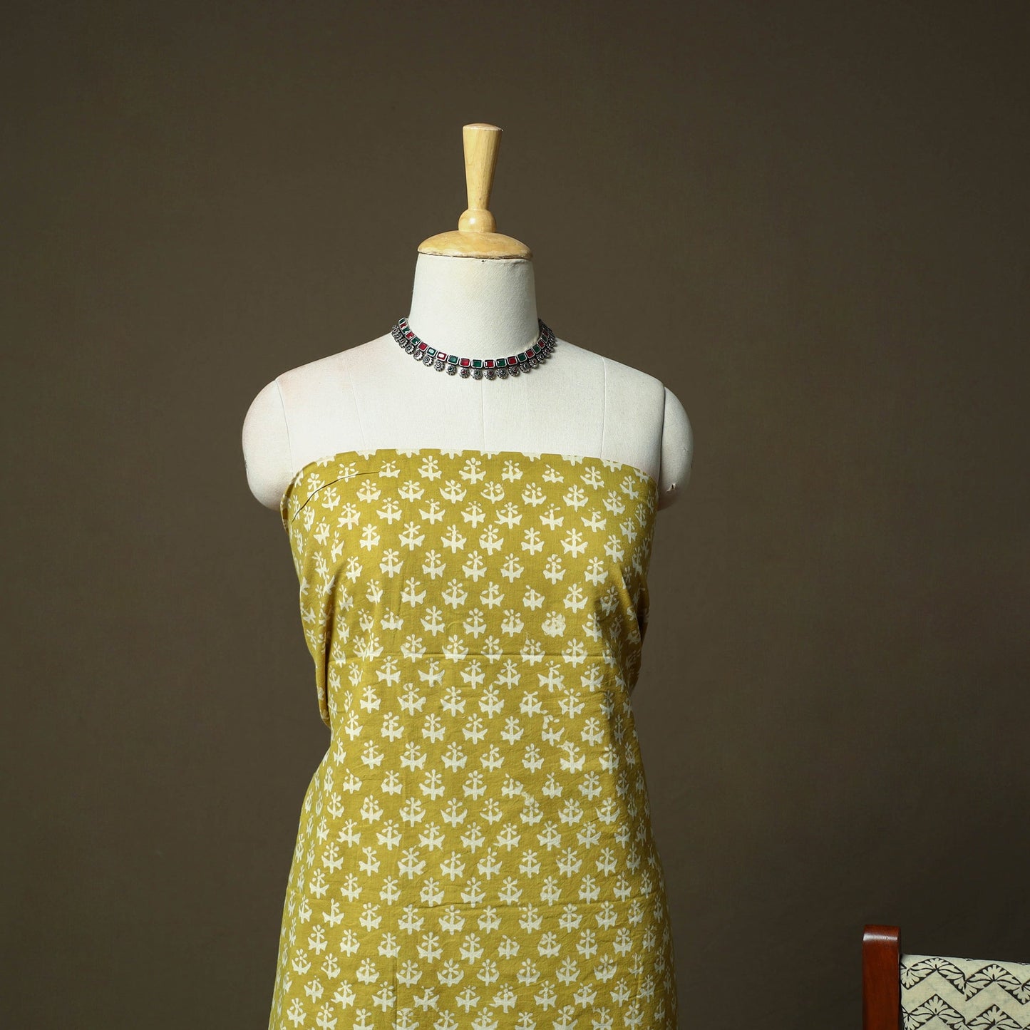 Hand block bagru print cotton 3pc unstitched dress material