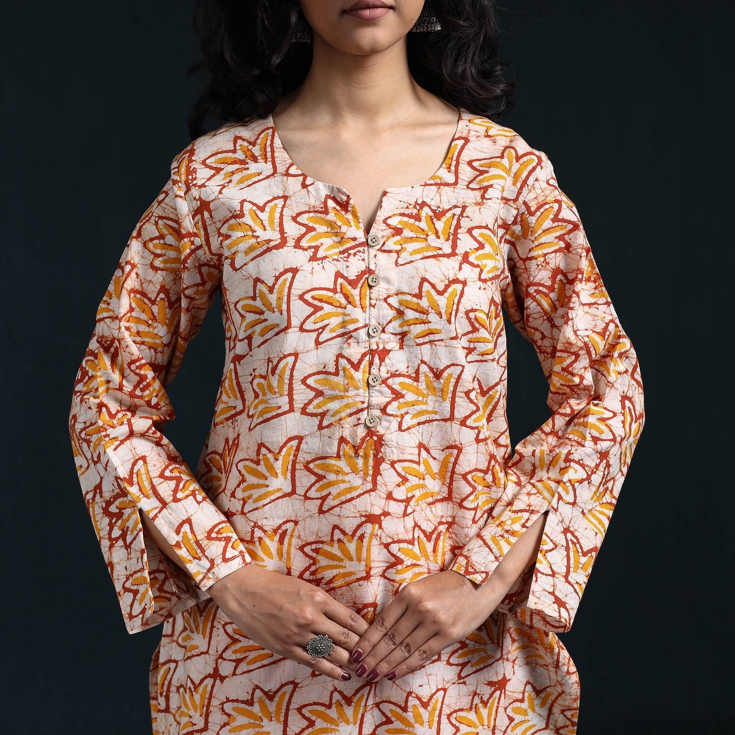 Hand batik cotton suit set with dupatta for women 03