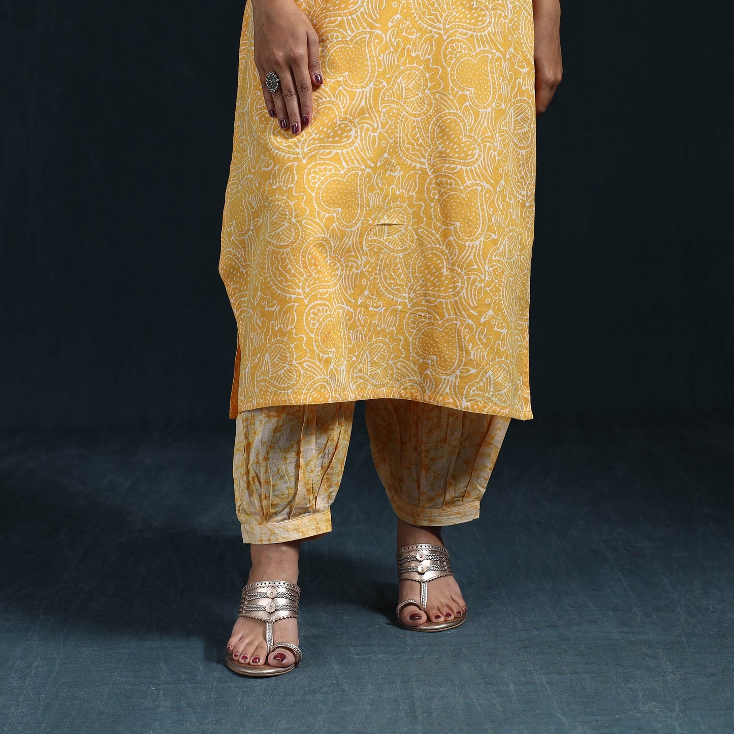 Hand batik cotton suit set with dupatta for women 11