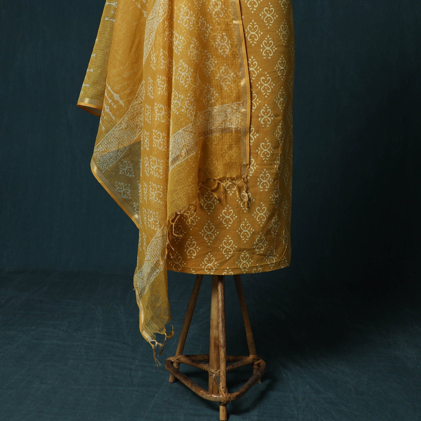 Hand block jaipur print cotton 3pc unstitched dress