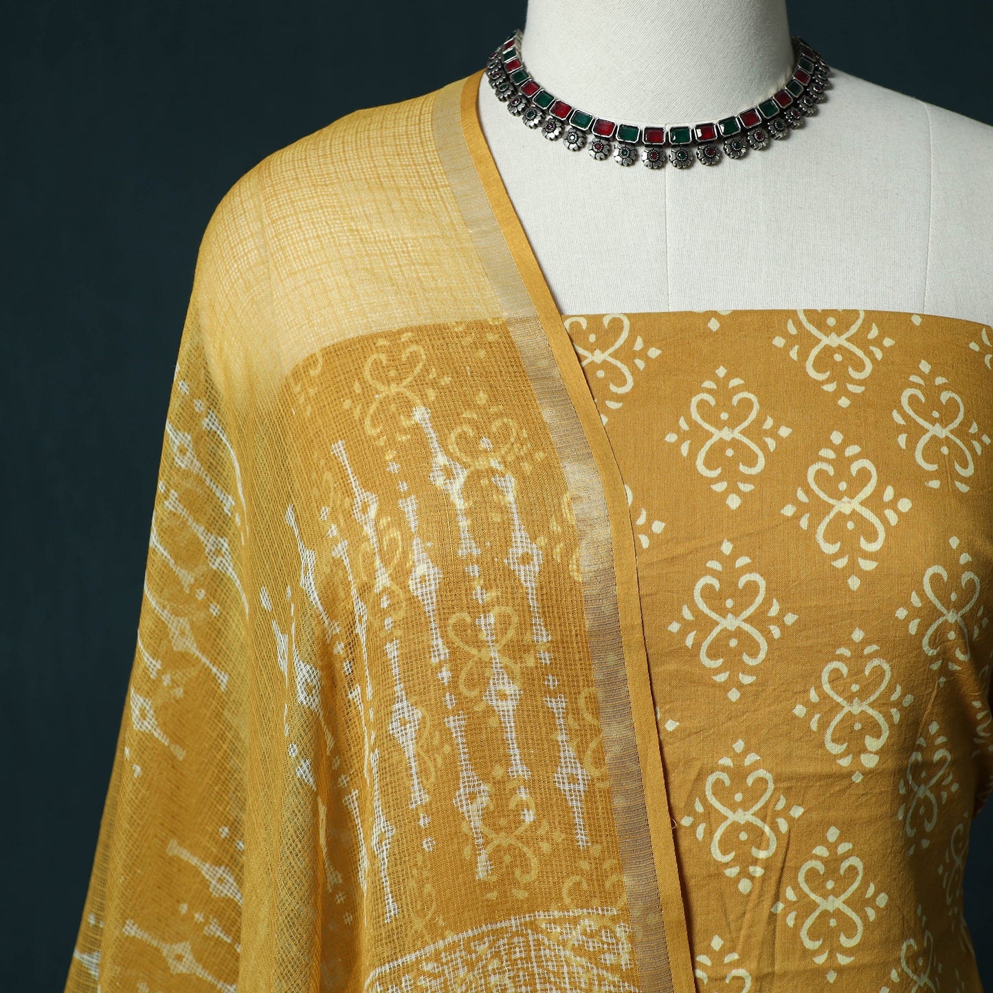 Hand block jaipur print cotton 3pc unstitched dress