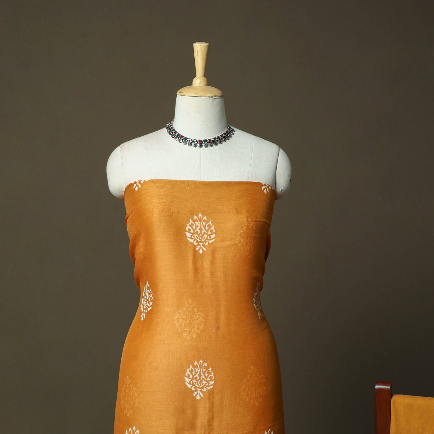 Hand block jaipur print maheshwari silk handloom 3pc
