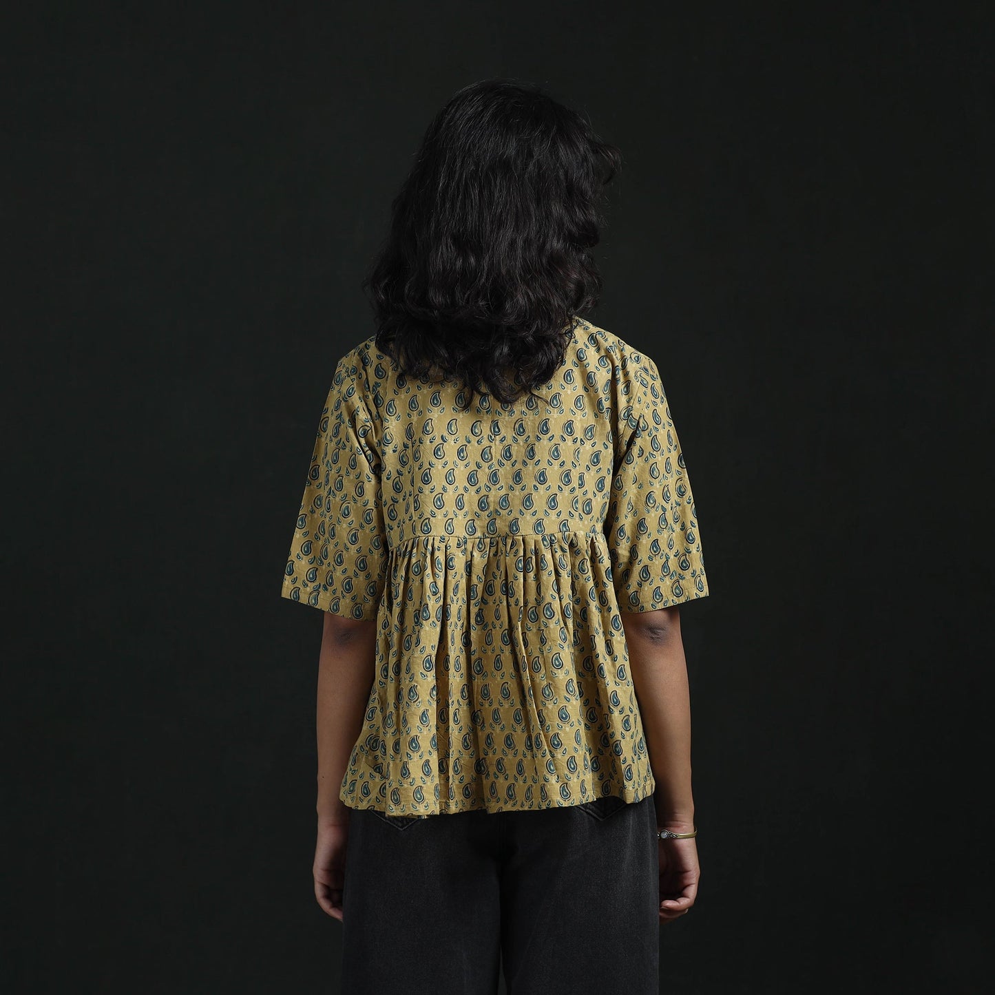 Hand block print cotton natural dyed ajrakh crop top 01
