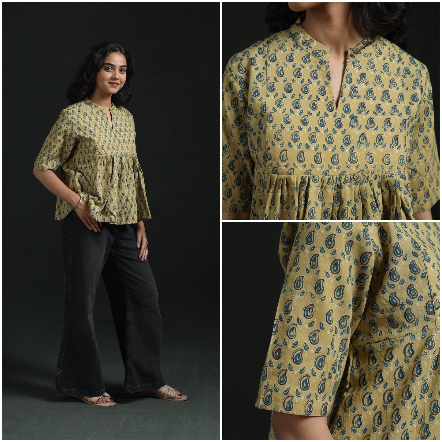 Hand block print cotton natural dyed ajrakh crop top 01