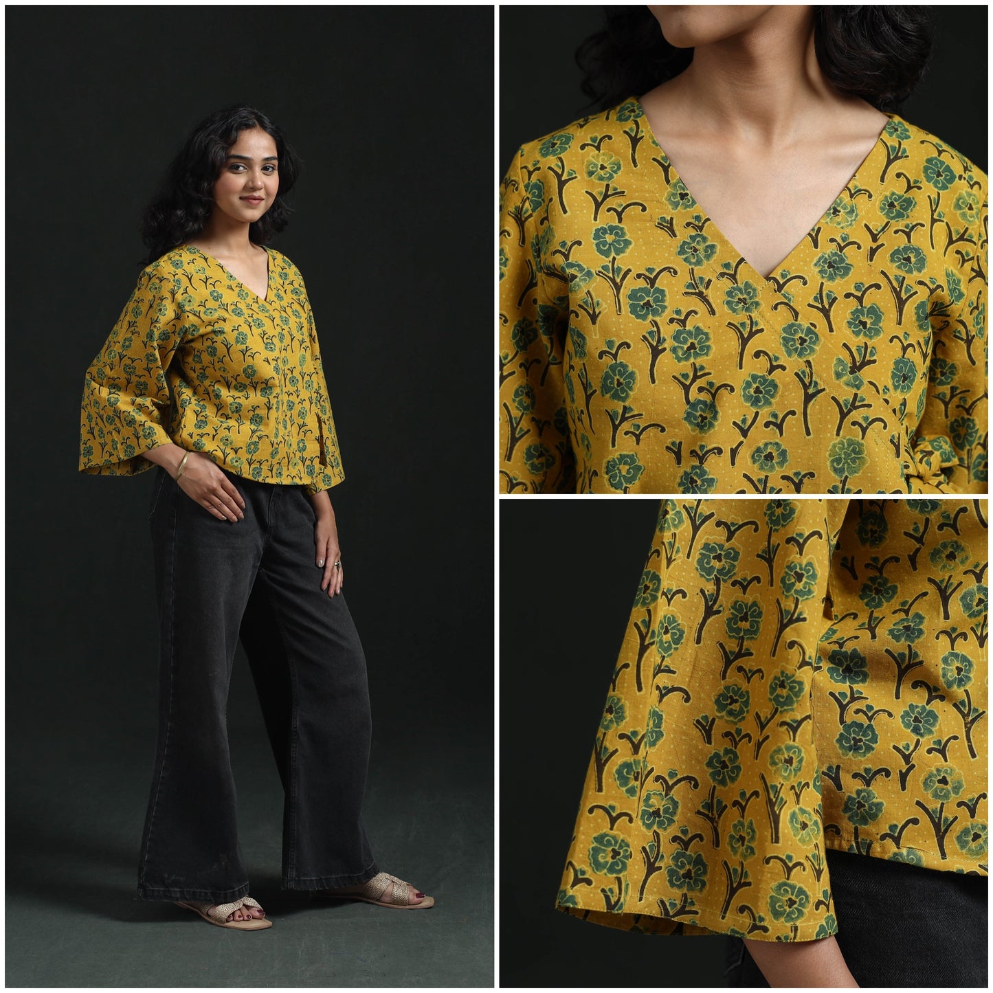 Hand block print cotton natural dyed angrakha ajrakh crop