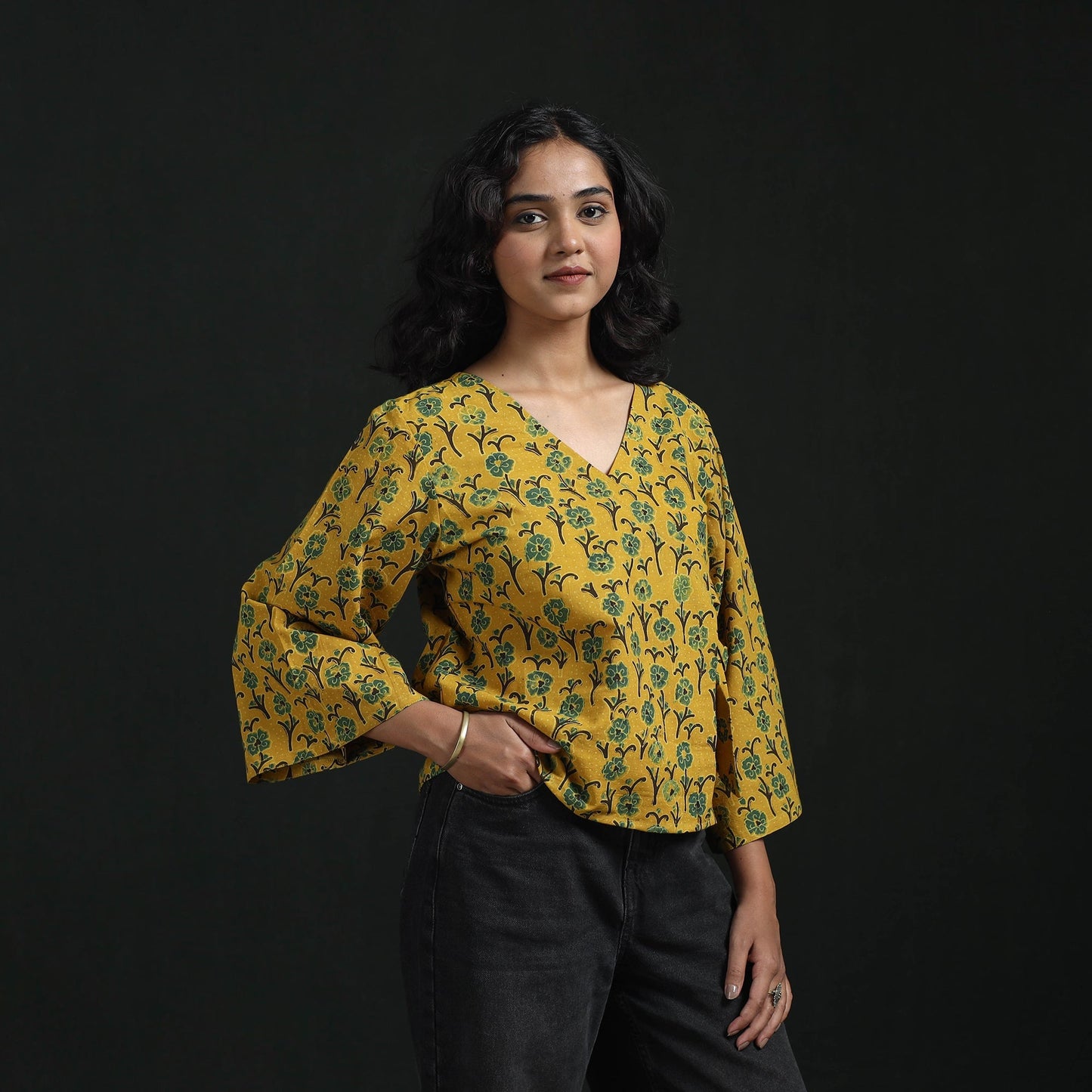 Hand block print cotton natural dyed angrakha ajrakh crop