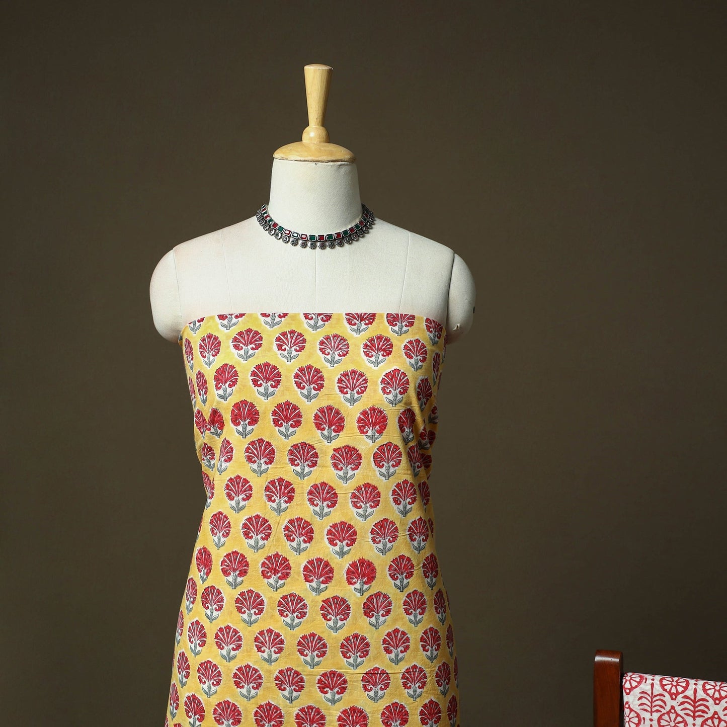 Hand block print cotton sanganeri 3pc unstitched dress