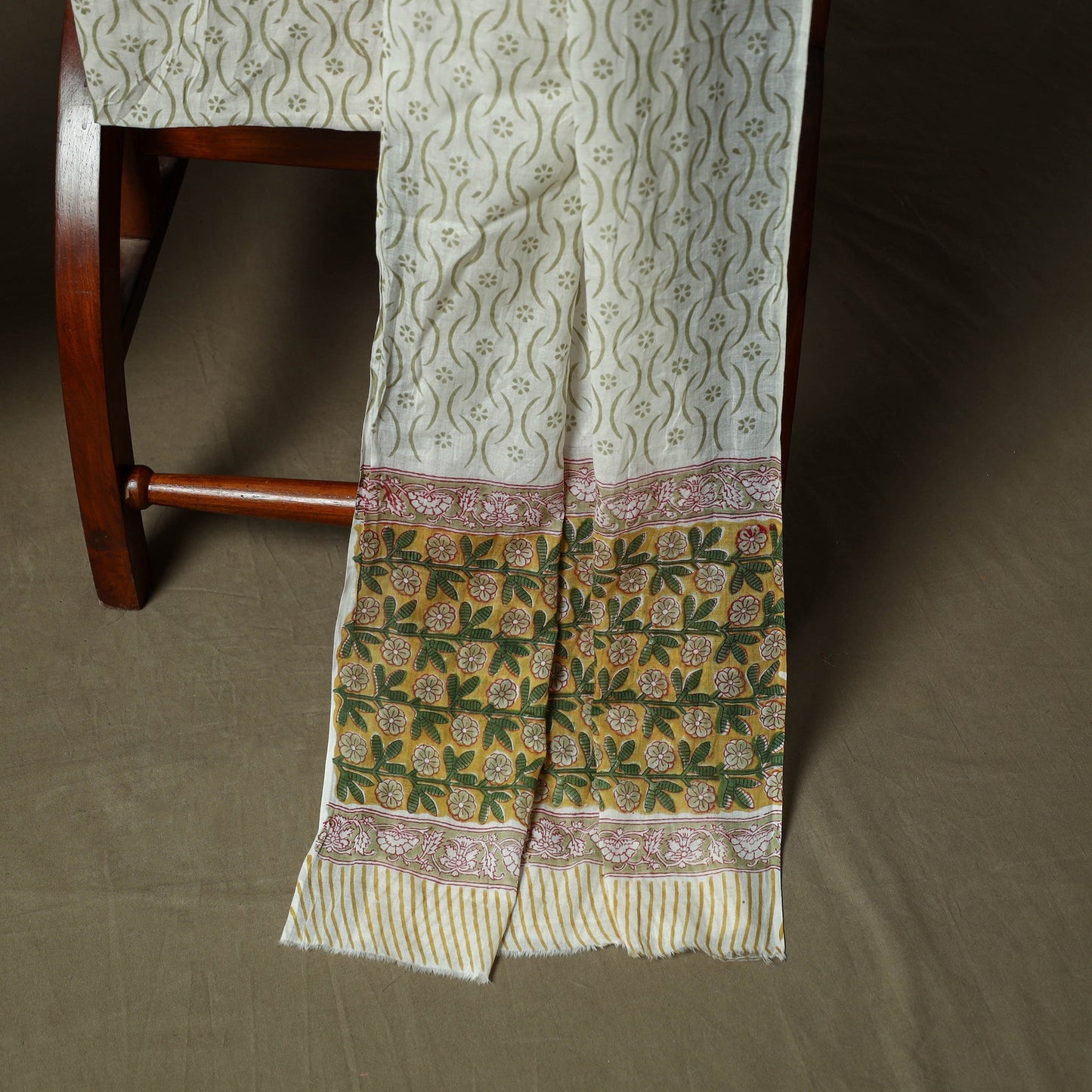 Hand block print cotton sanganeri 3pc unstitched dress