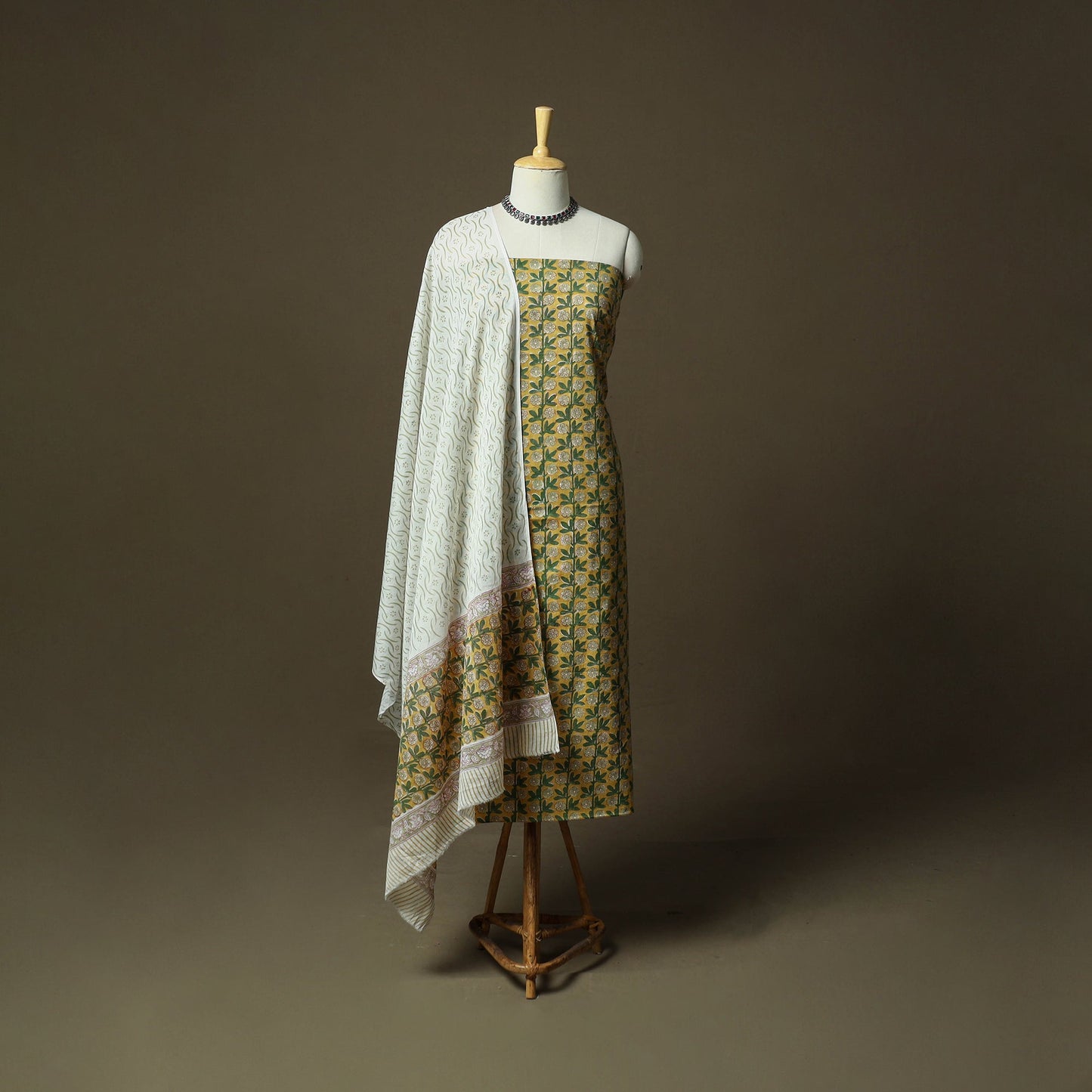 Hand block print cotton sanganeri 3pc unstitched dress