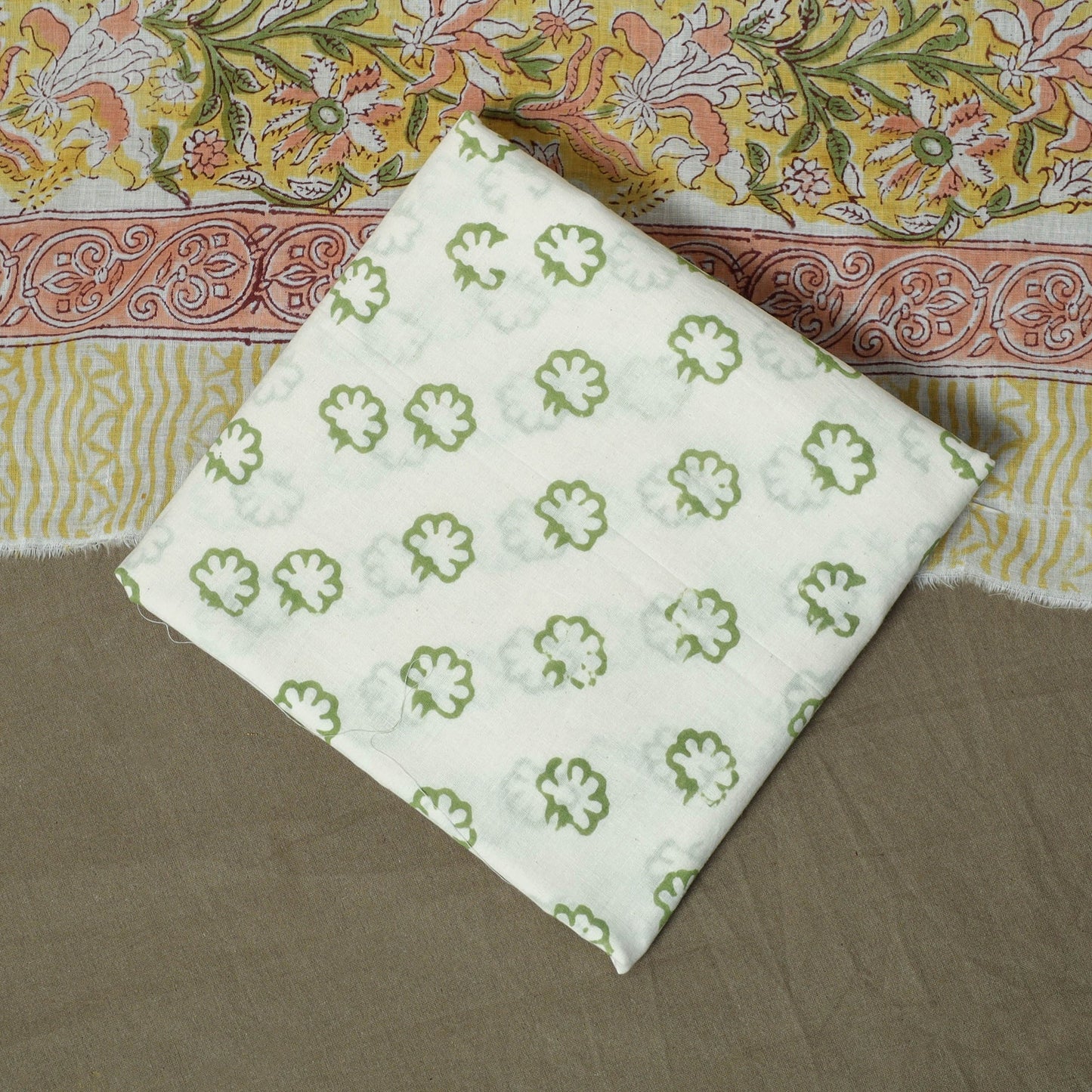Hand block print cotton sanganeri 3pc unstitched dress