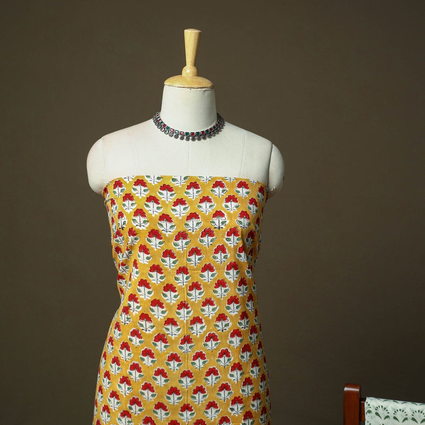 Hand block print cotton sanganeri 3pc unstitched dress