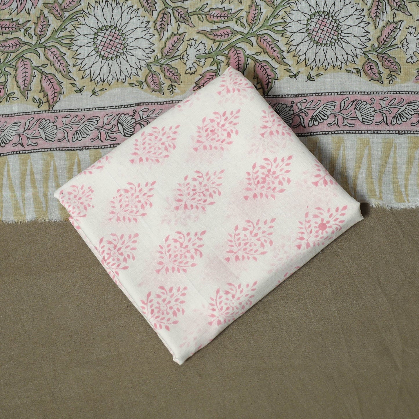 Hand block print cotton sanganeri 3pc unstitched dress