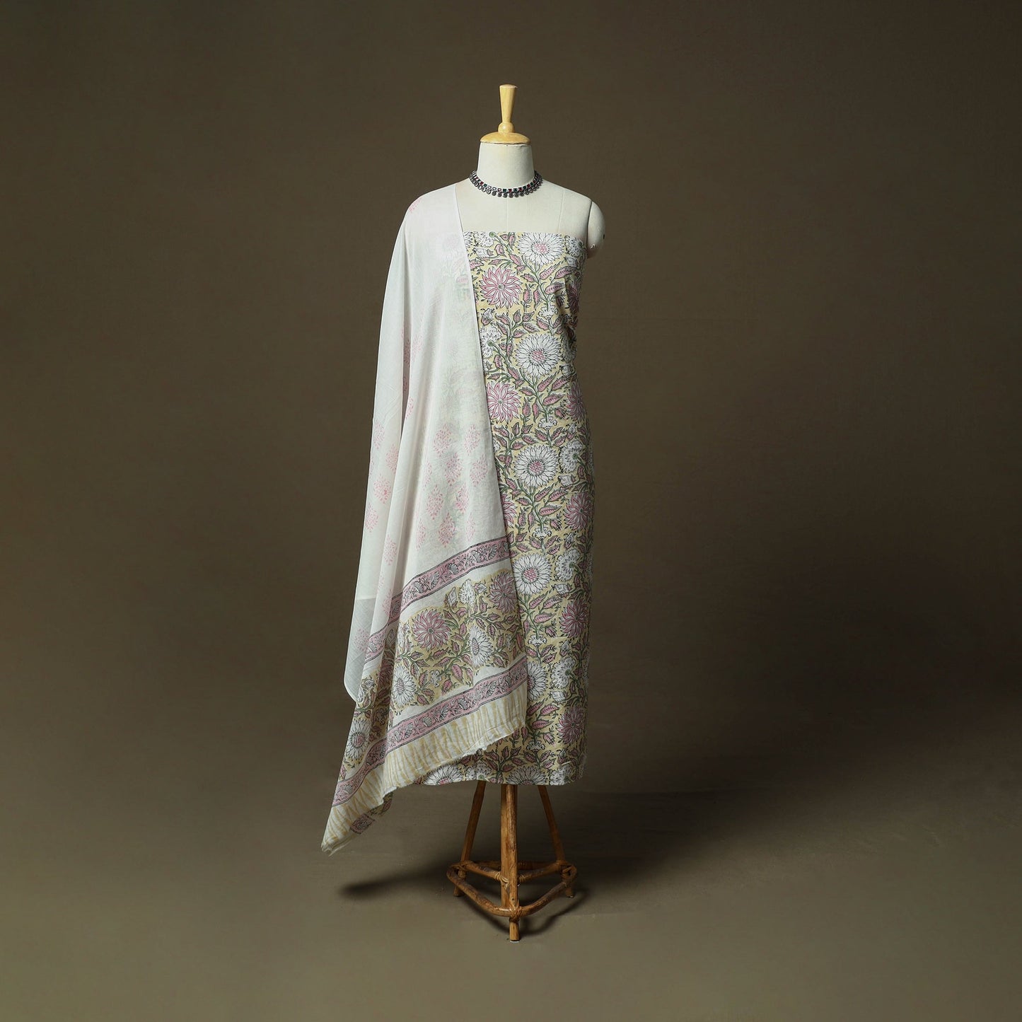 Hand block print cotton sanganeri 3pc unstitched dress