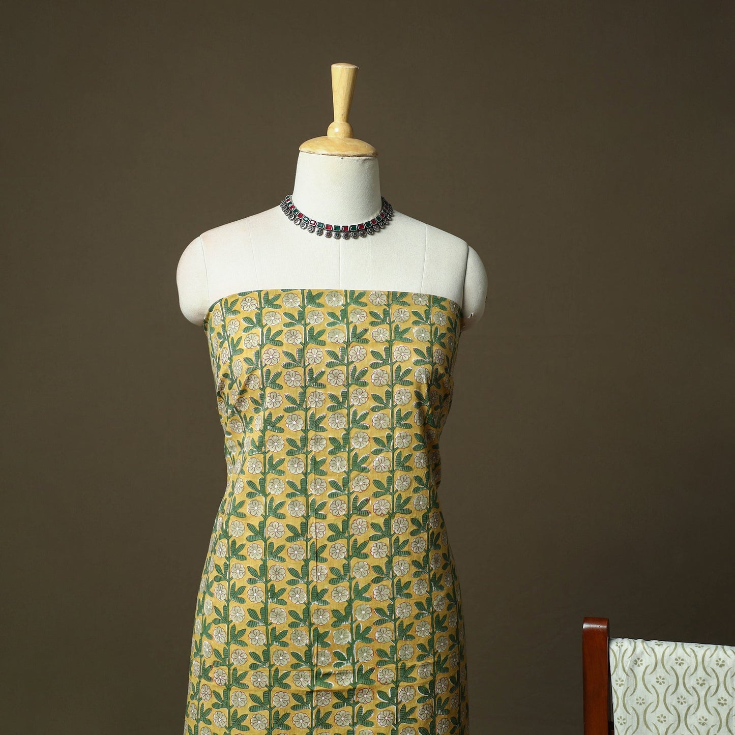 Hand block print cotton sanganeri 3pc unstitched dress