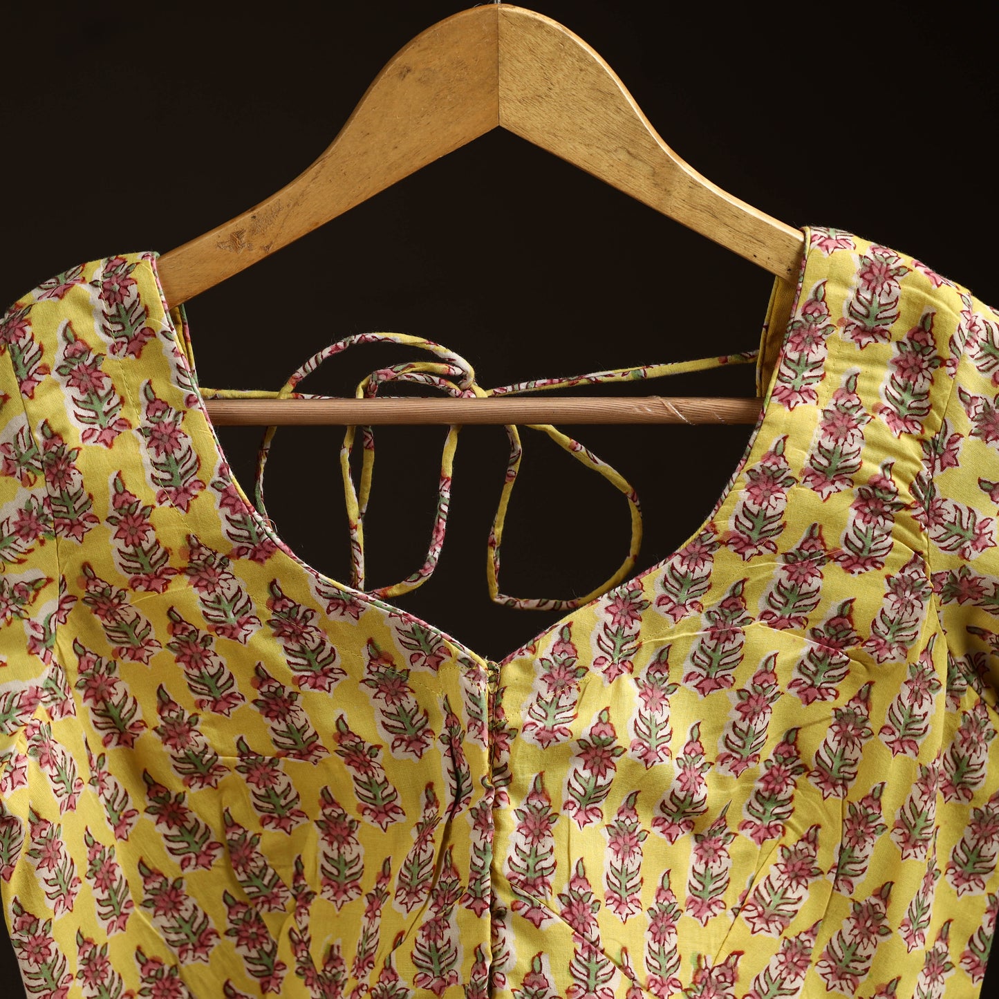 Yellow - hand cotton sanganeri readymade blouse 09