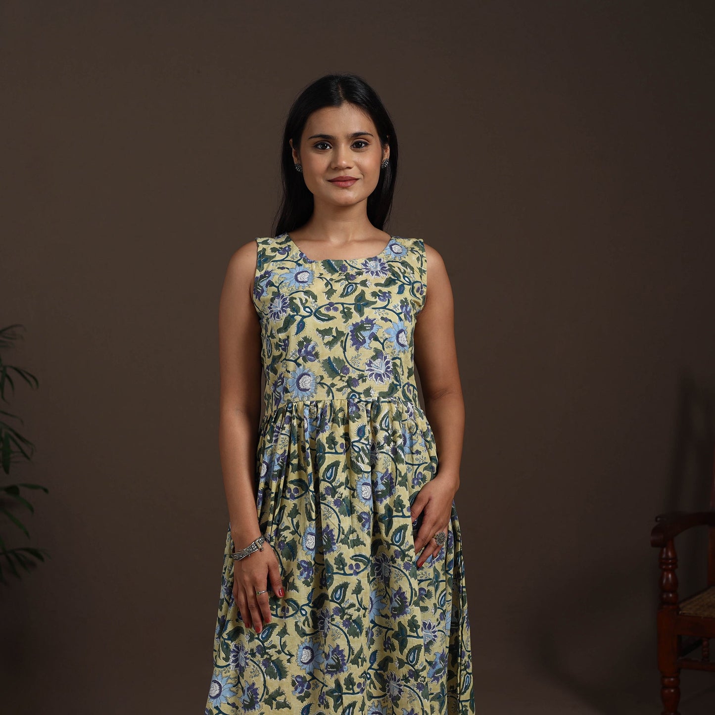 Yellow - hand flared sanganeri dress 11 - handcrafted