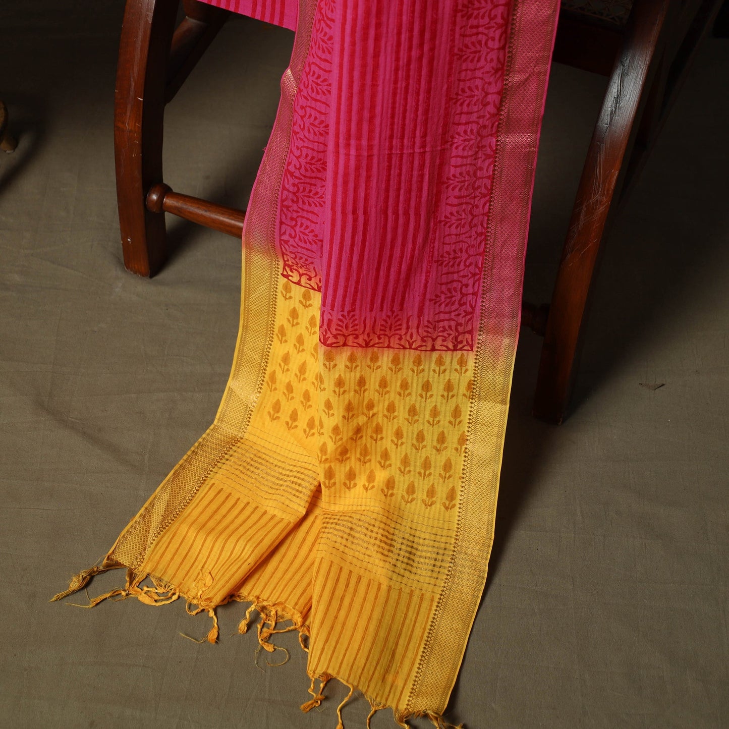 Hand block print mangalagiri cotton 3pc unstitched dress