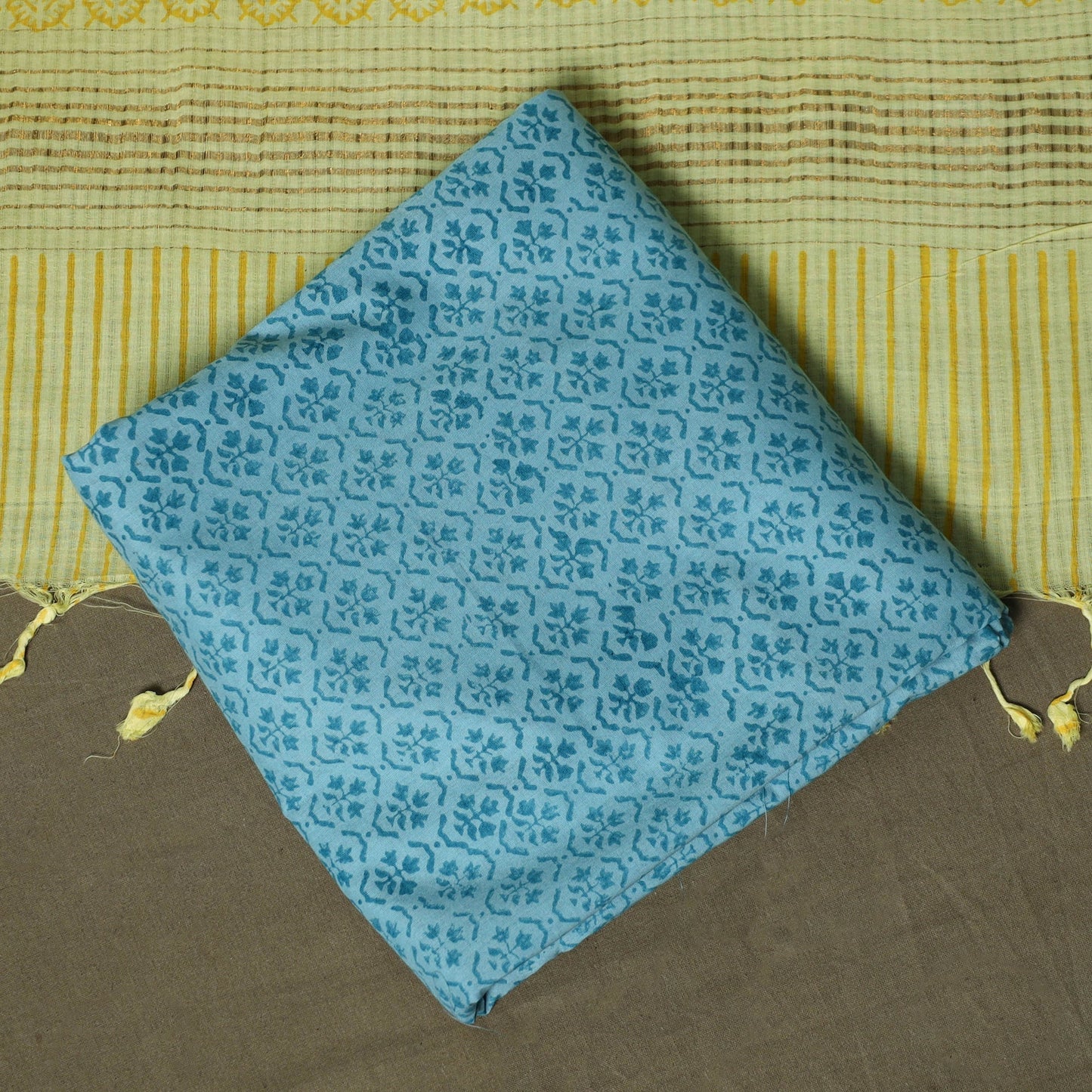 Hand block print mangalagiri cotton 3pc unstitched dress