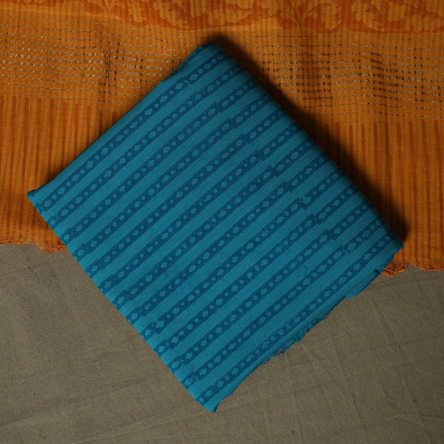 Hand block print mangalagiri cotton 3pc unstitched dress