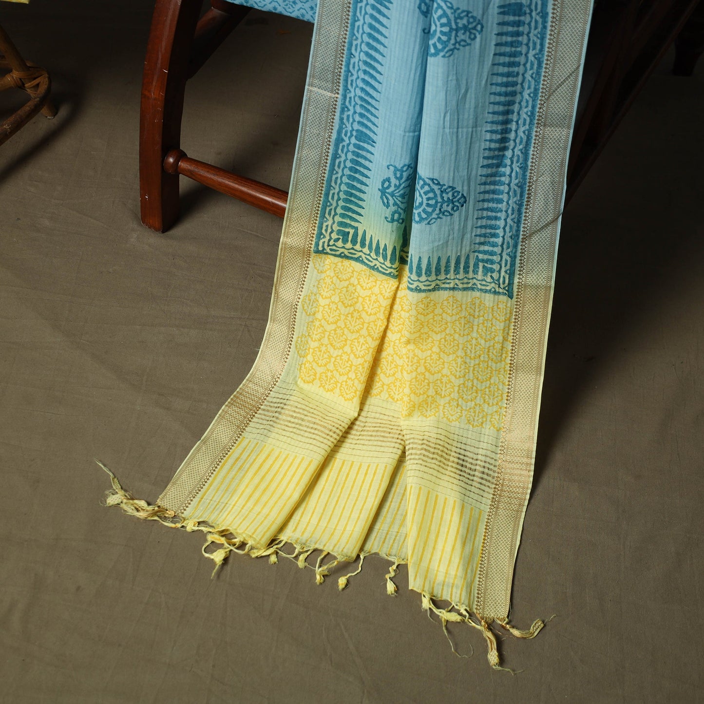 Hand block print mangalagiri cotton 3pc unstitched dress