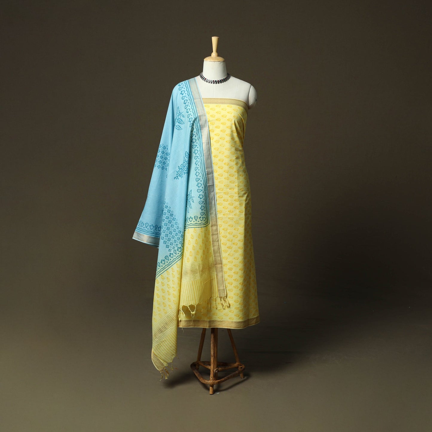 Hand block print mangalagiri cotton 3pc unstitched dress