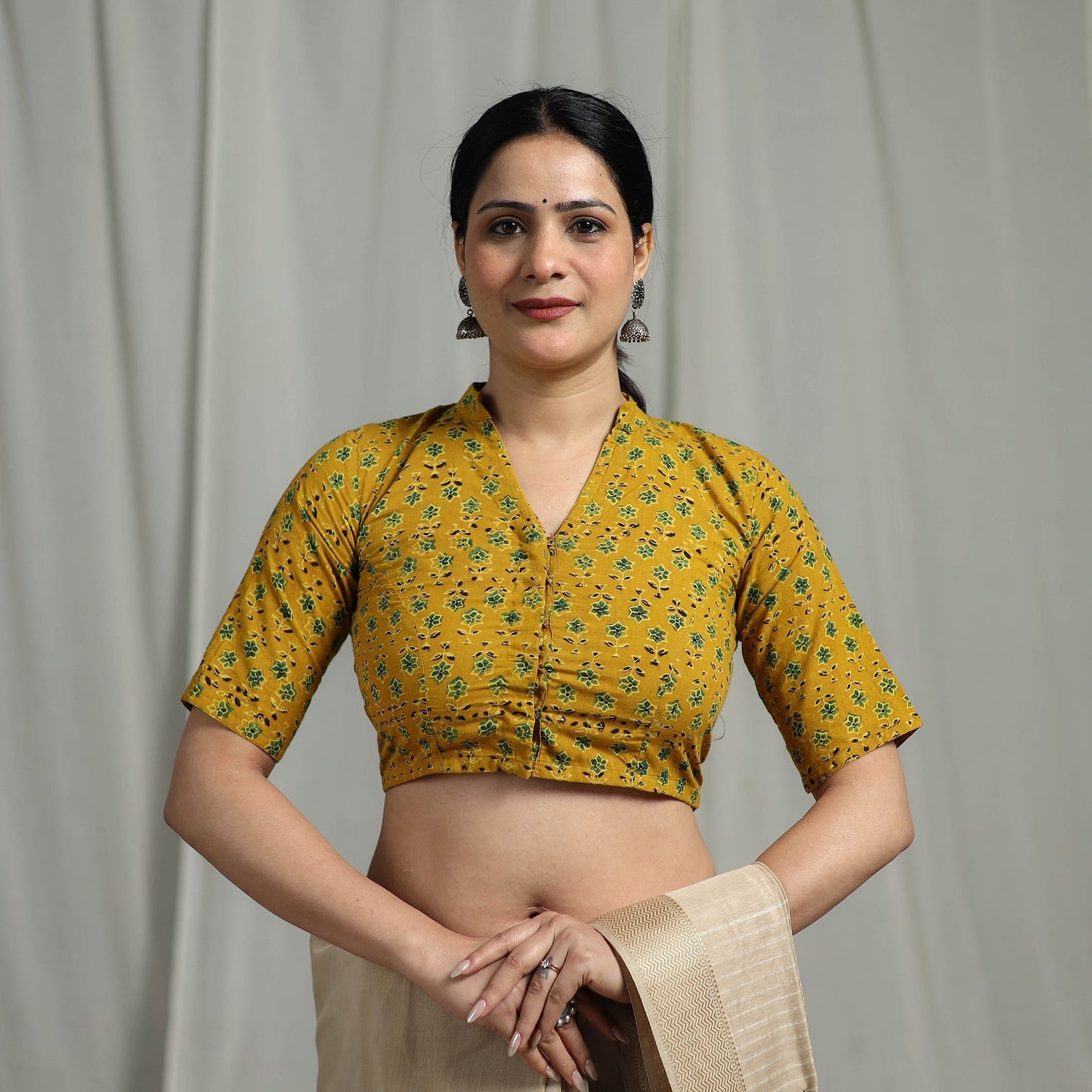 Hand natural dyed cotton readymade blouse 07 - handcrafted