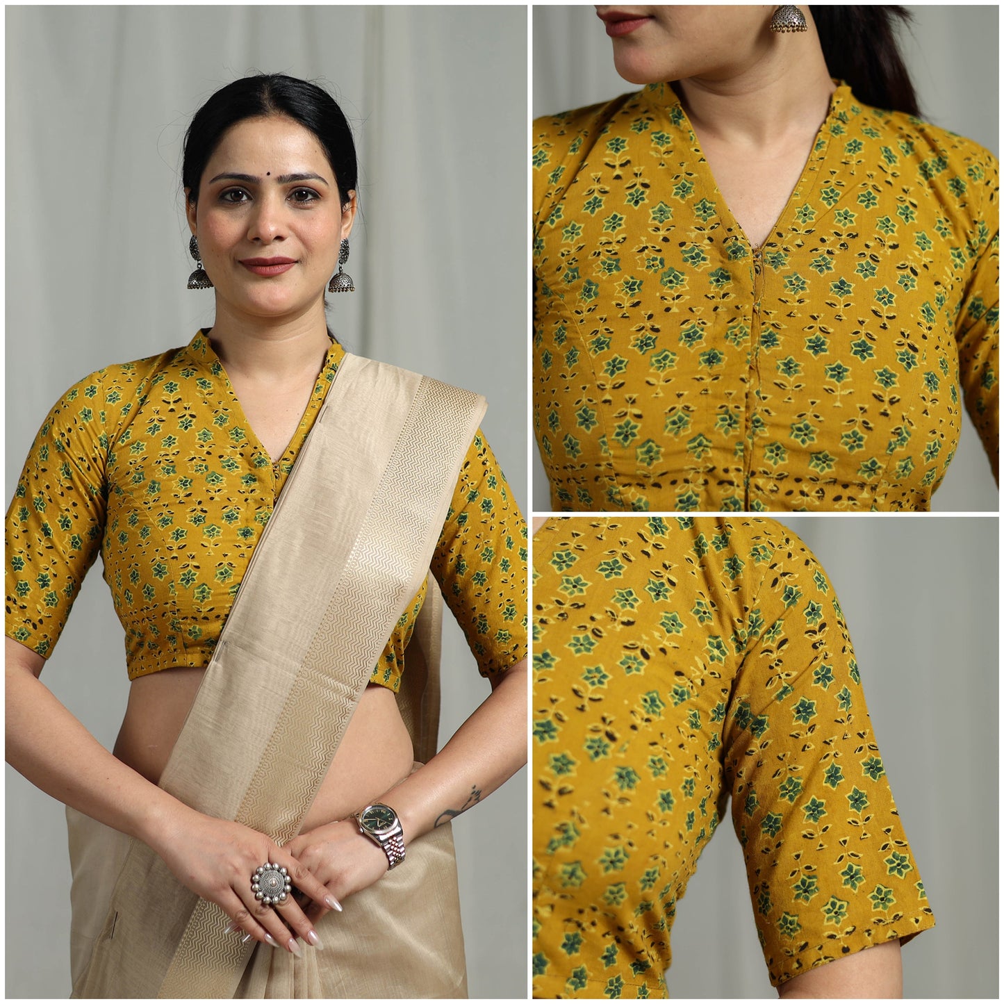 Hand natural dyed cotton readymade blouse 07 - handcrafted