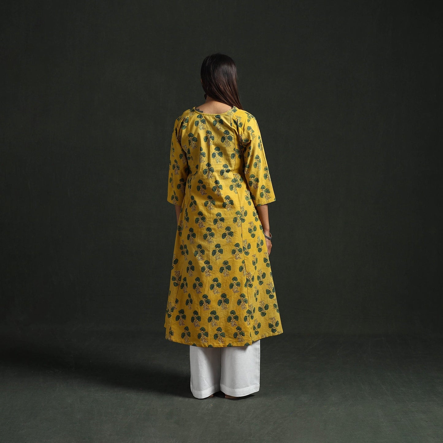 Hand block print natural dyed cotton a-line ajrakh kurta