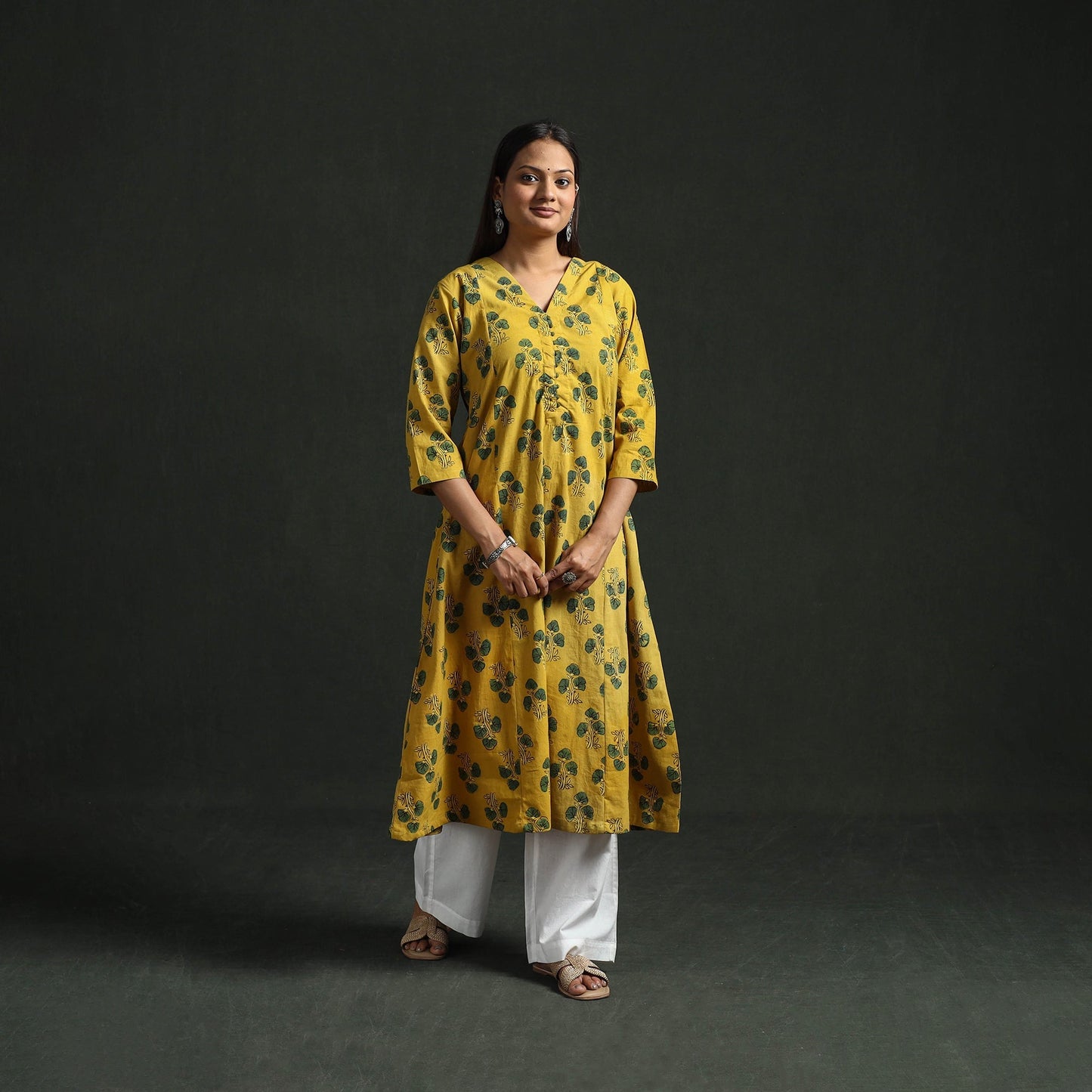 Hand block print natural dyed cotton a-line ajrakh kurta