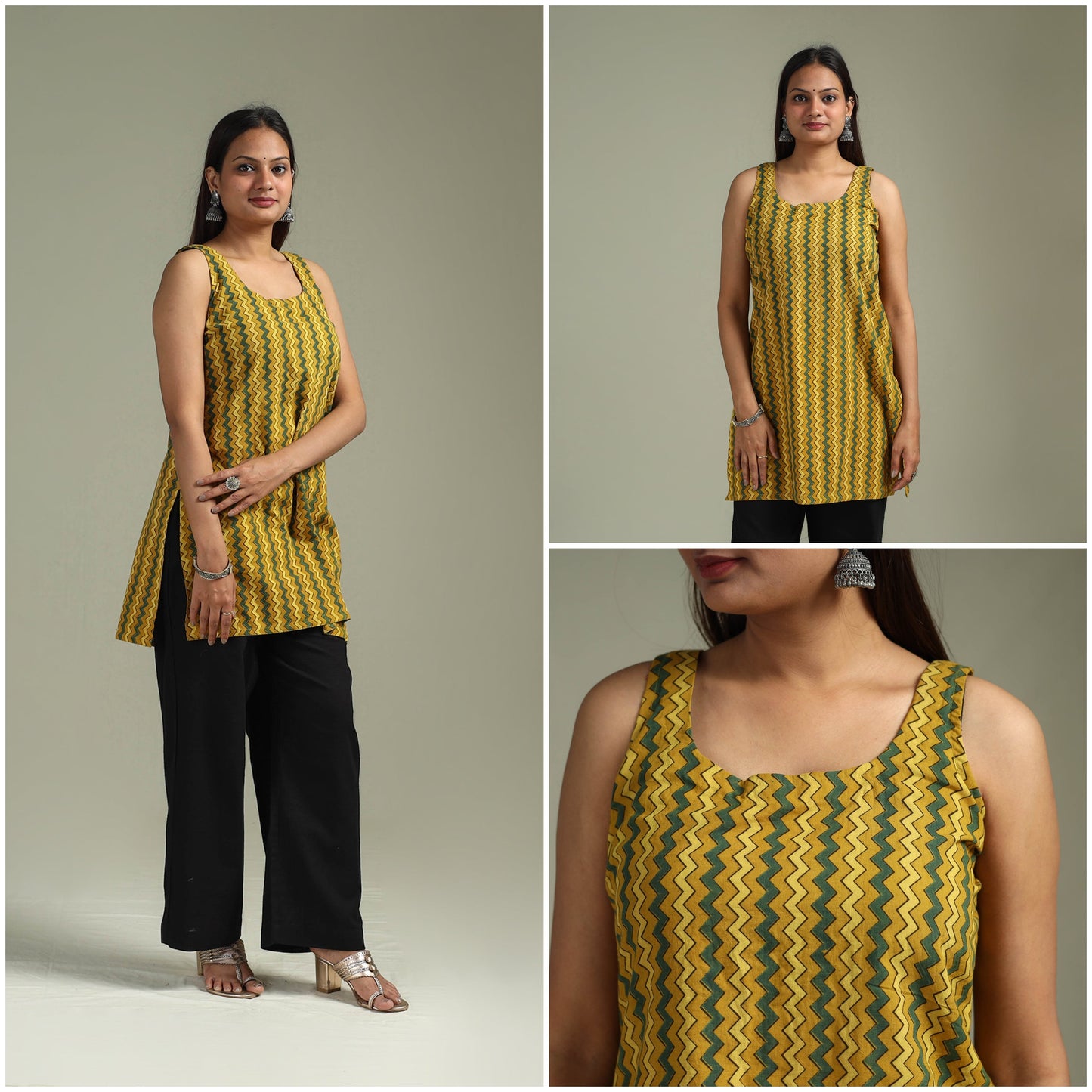 Hand block print natural dyed cotton short ajrakh kurta