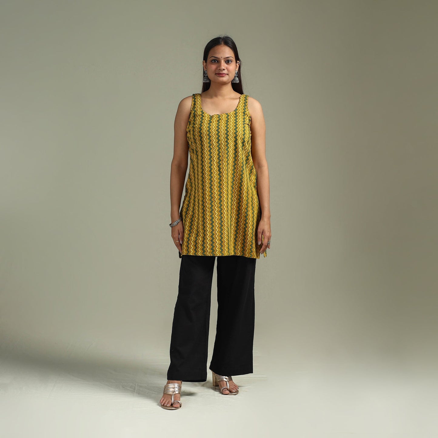 Hand block print natural dyed cotton short ajrakh kurta