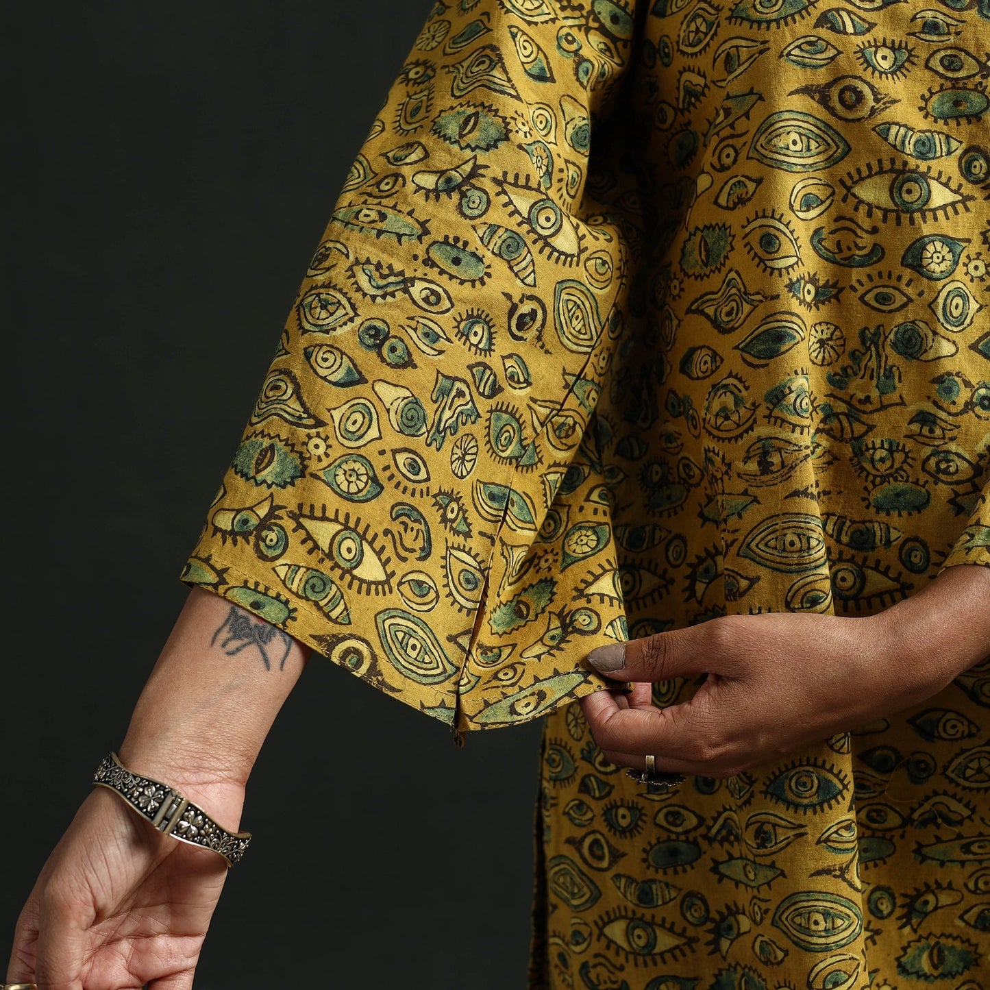 Hand block print natural dyed cotton short ajrakh kurta