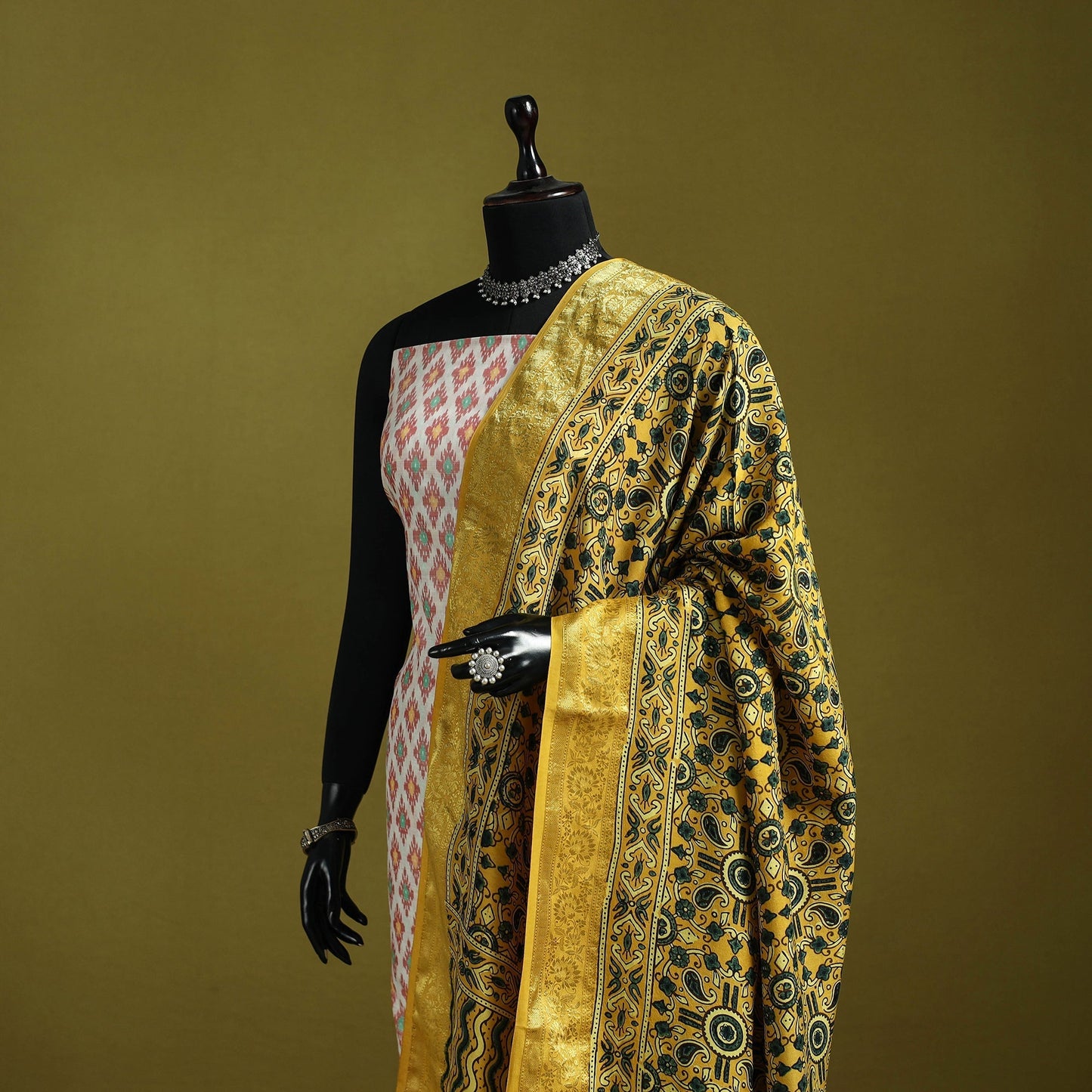 Hand natural dyed dola silk zari border dupatta