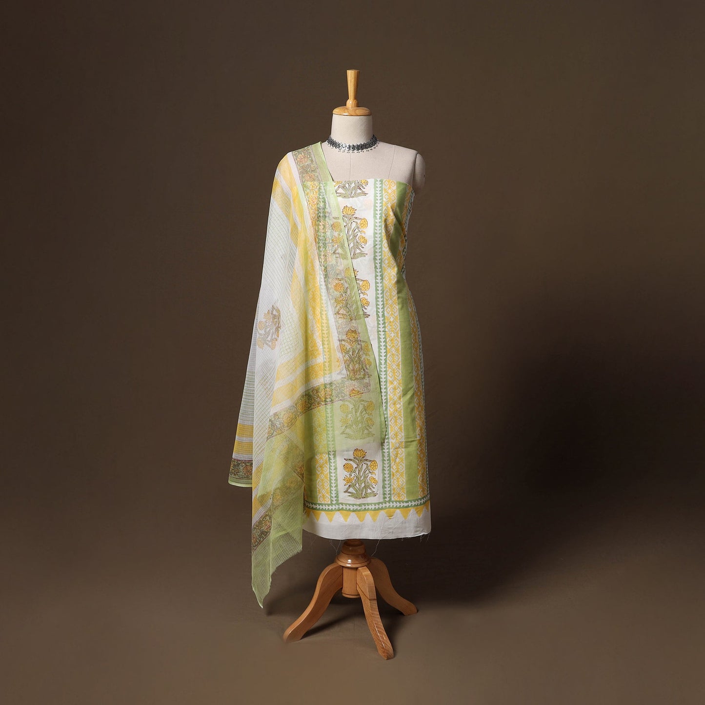 Hand block print sanganeri cotton 3pc unstitched dress